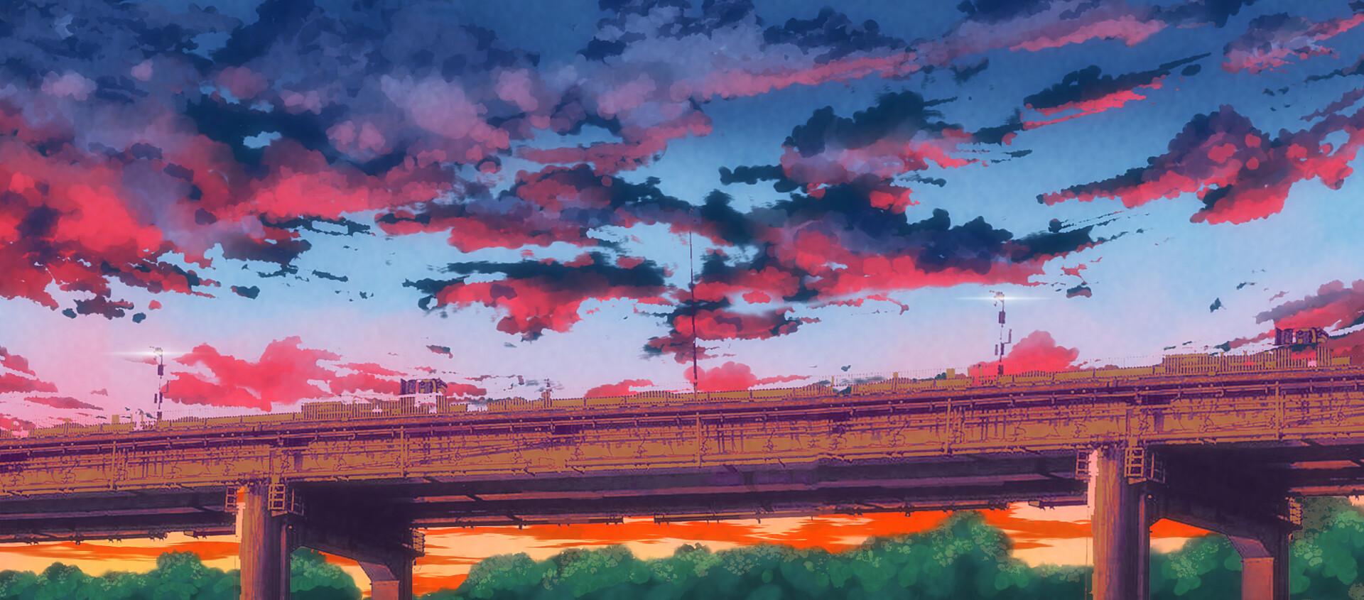 Artwork Digital Art Bridge Sunset 1920x845