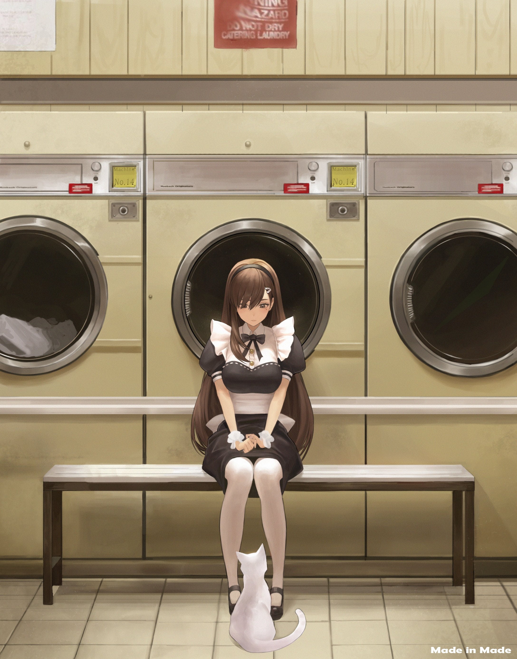 Anime Anime Girls Original Characters Laundromat Cats 2176x2775