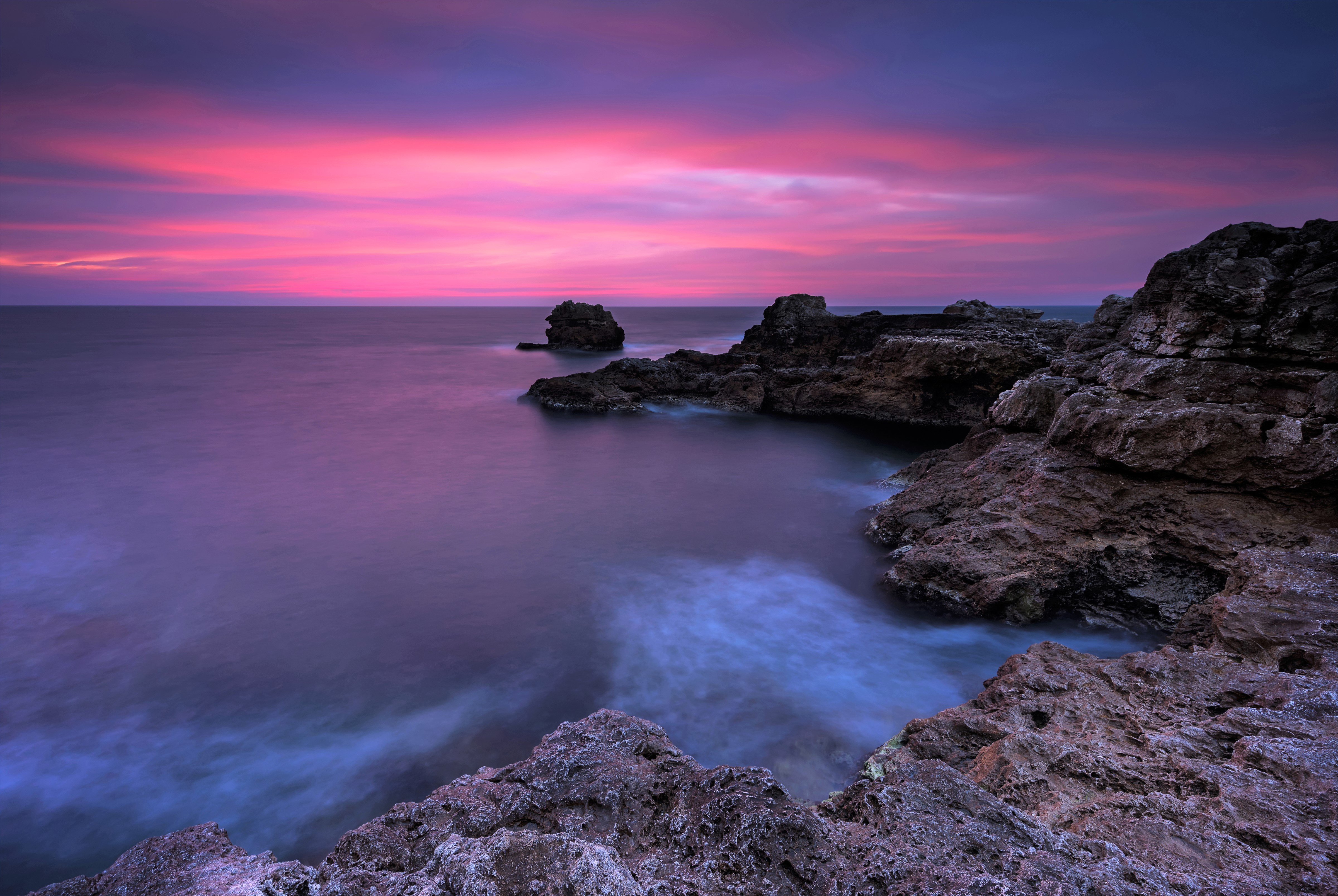 Coast Ocean Sea Bulgaria Sky Sunset Pink Horizon 4800x3215