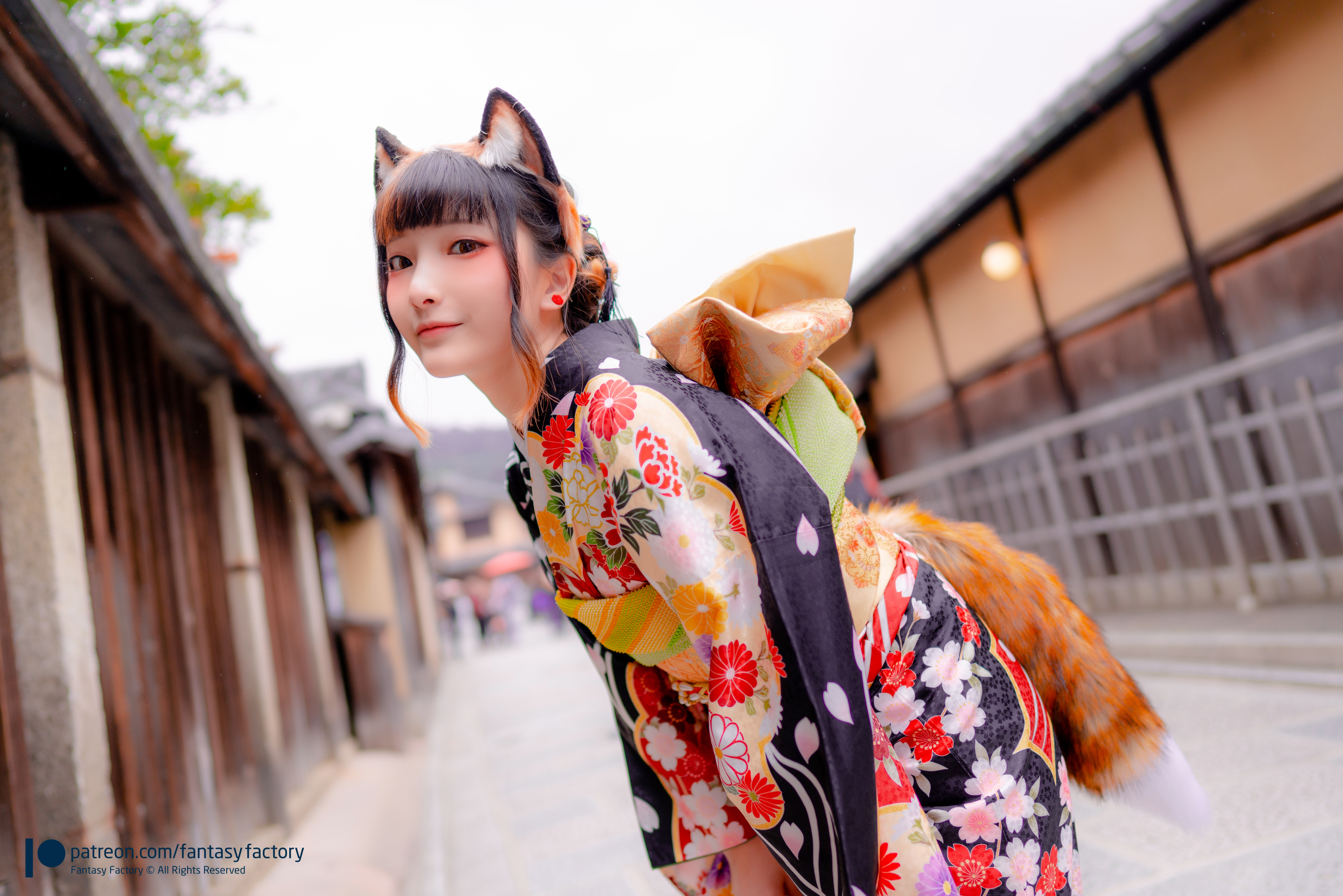 Women Model Asian Bangs Cosplay Fox Girl Foxy Ears Fox Tail Kimono Depth Of Field Portrait Looking A 7367x4914