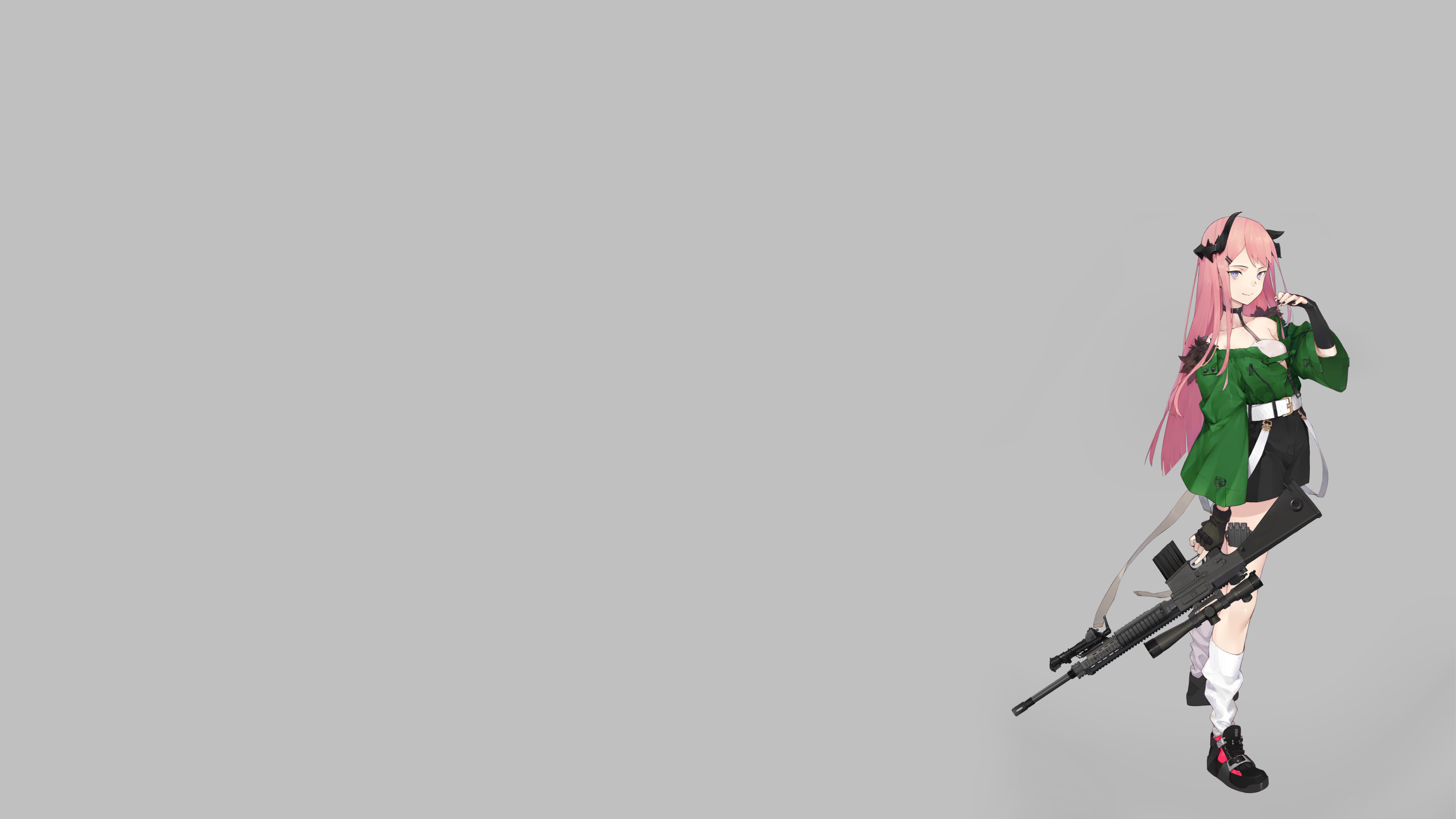 Anime Gun Pink Hair Horns Sniper Rifle Armalite Rifle Black Nails 2560x1440