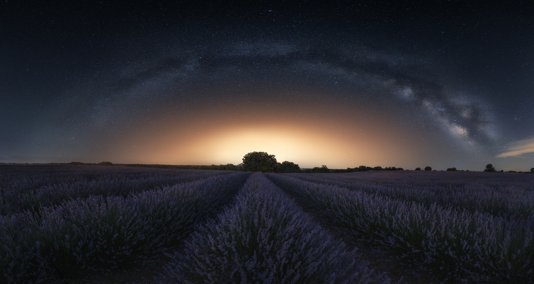 Jorge Ruiz Dueso Landscape Horizon Stars Lavender Night Field Nature Sky Milky Way 2048x1089