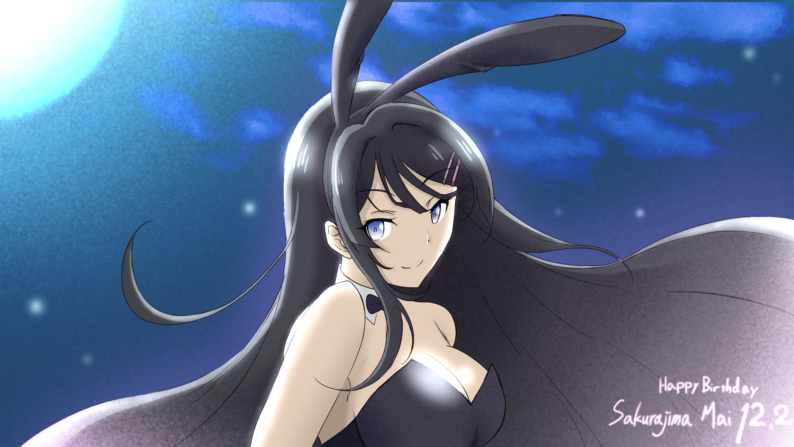 Black Hair Blue Eyes Bunny Ears Girl Mai Sakurajima Rascal Does Not Dream Of Bunny Girl Senpai 2560x1440