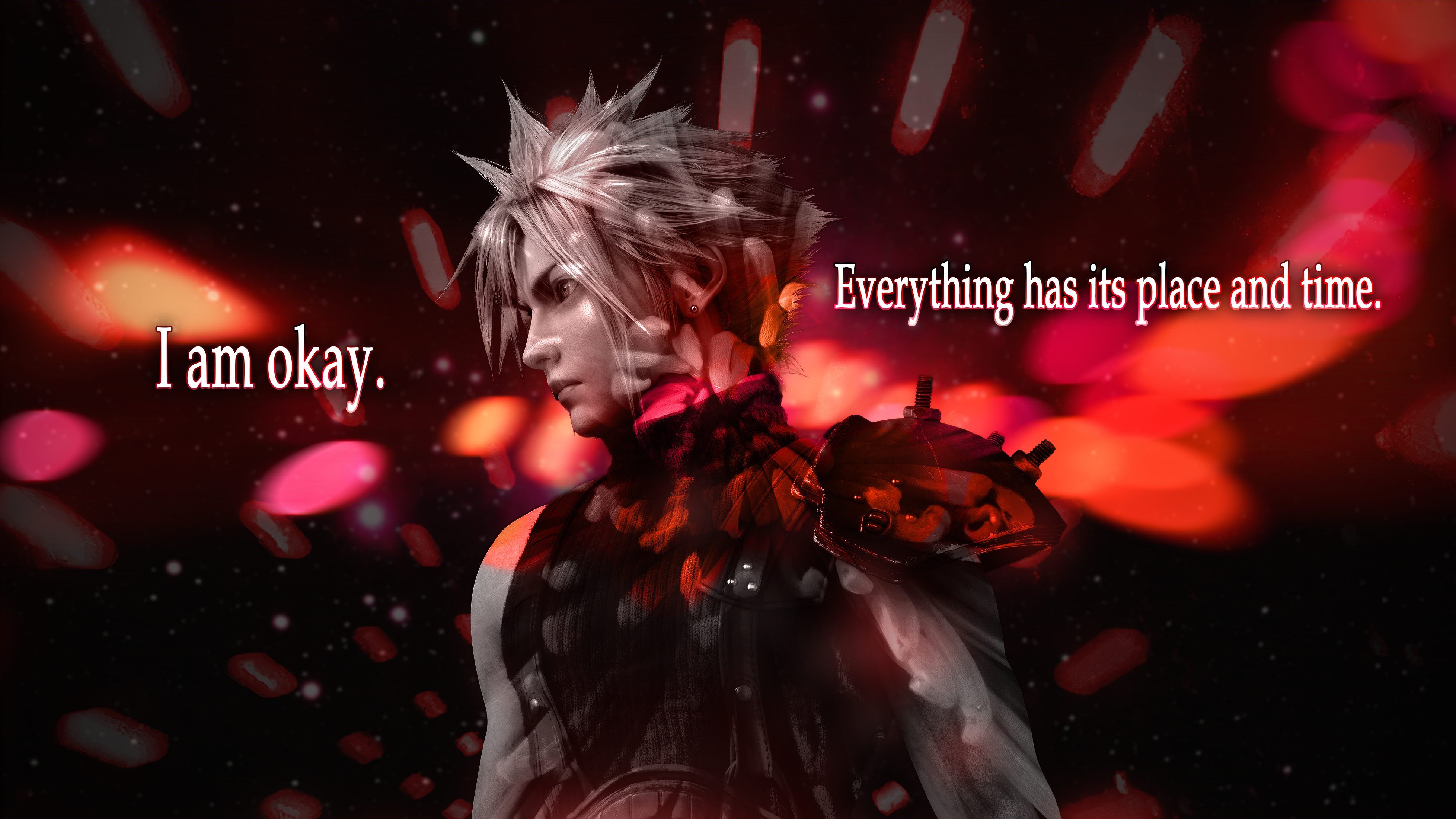 Cloud Strife Final Fantasy Vii Positive Red Abstract Photoshopped Video Game Characters 3912x2201