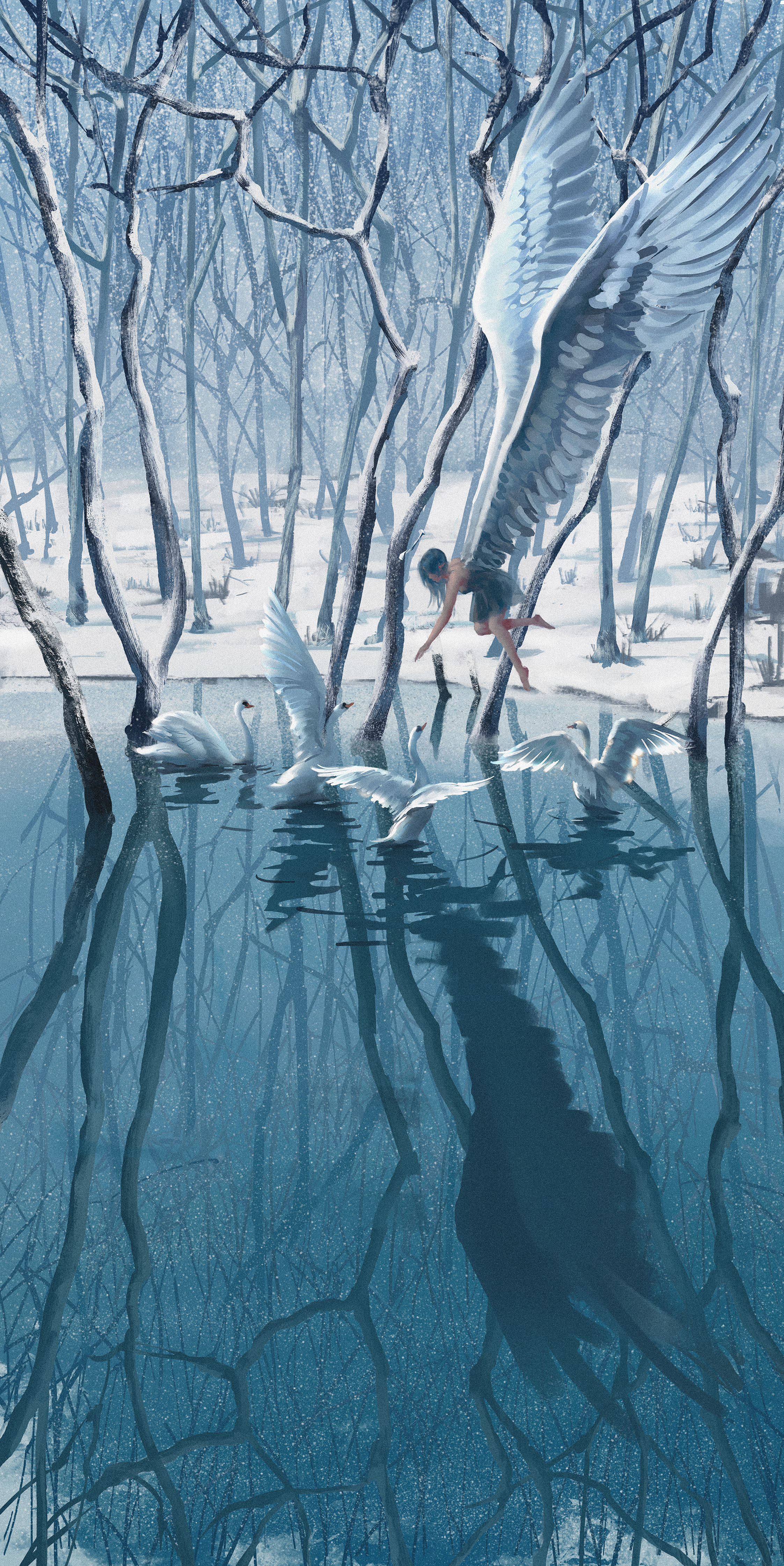 WLOP Fantasy Art Digital Art Snow Ghostblade 2245x4481