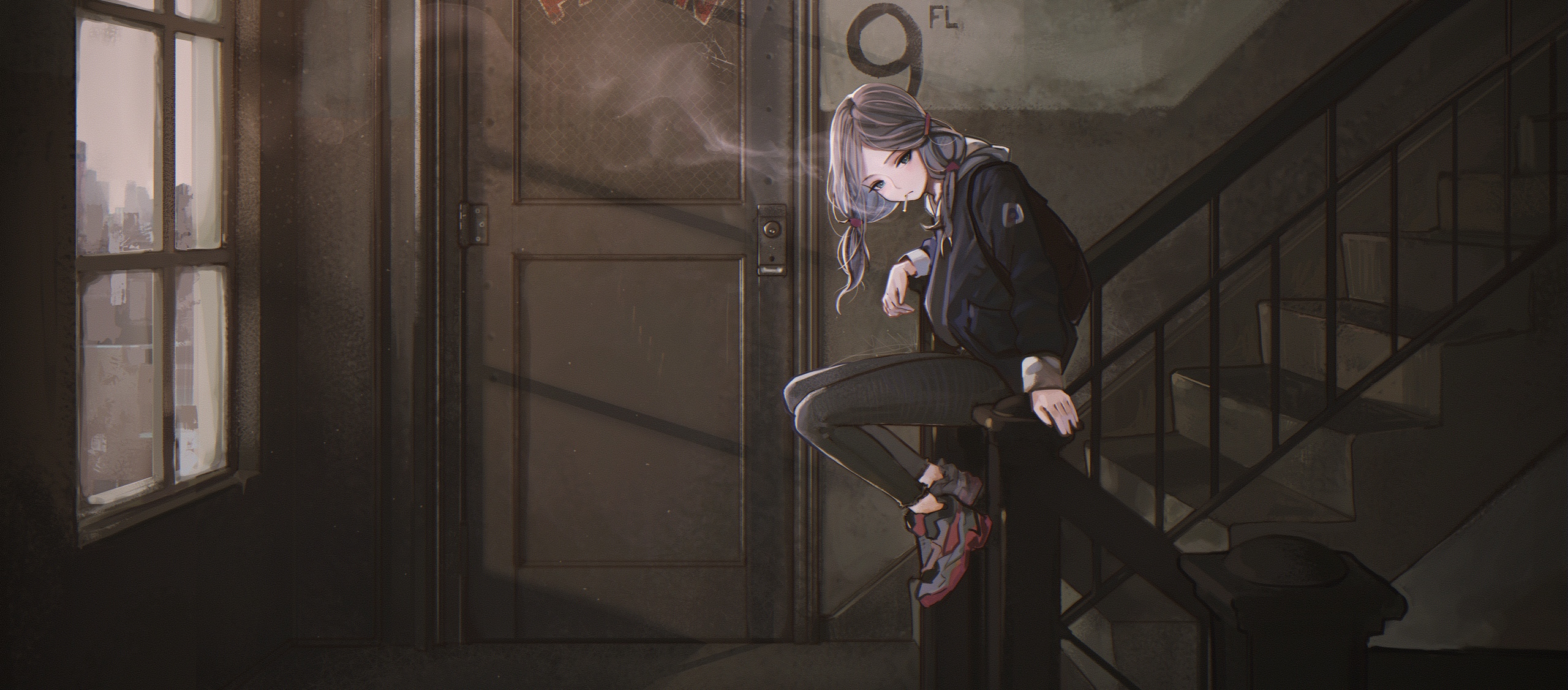 Long Hair Cigarette Twintails Hoodie 2560x1126