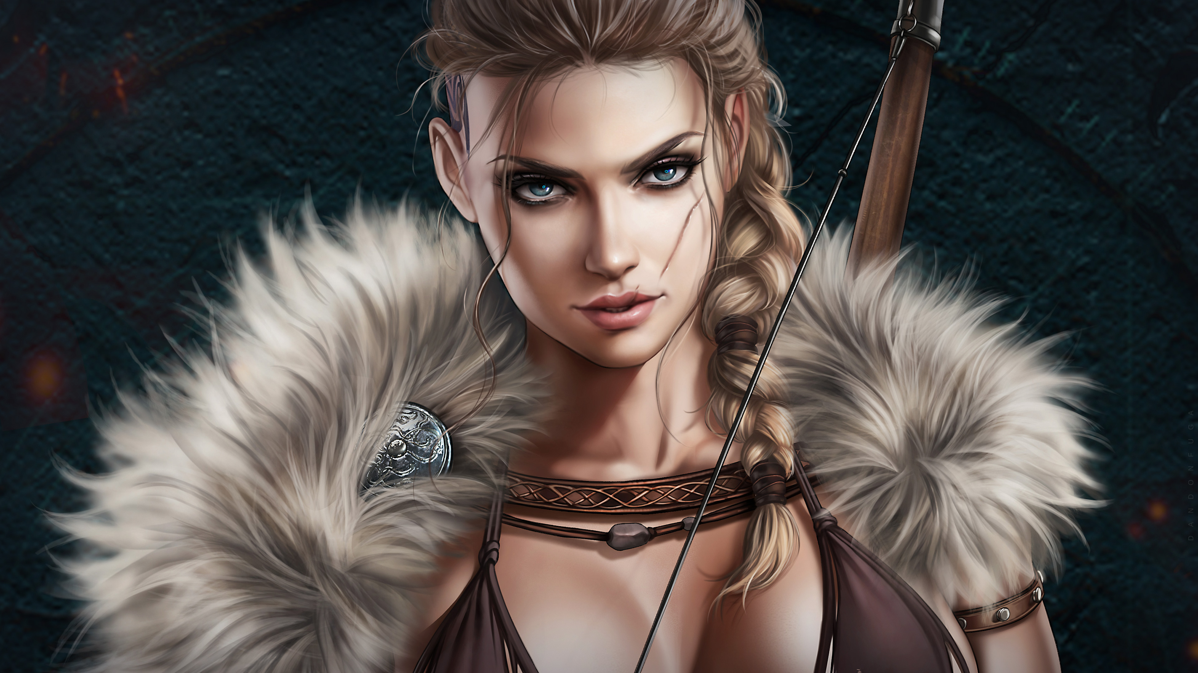 Dandonfuga Warrior Digital Art Artwork Fantasy Girl Fur Blonde Women Dark Background Closeup Assassi 3840x2160