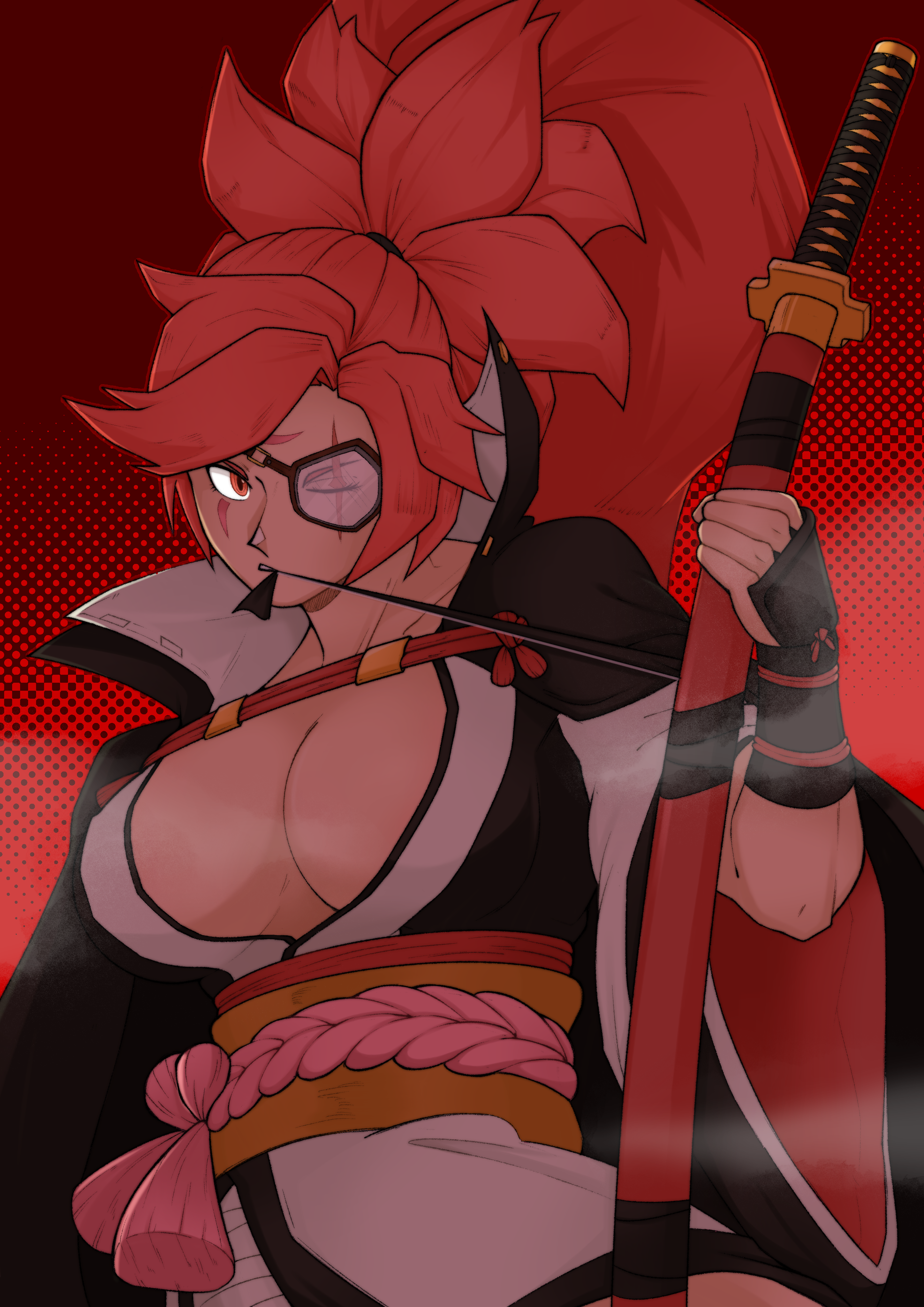 Baiken Guilty Gear Video Games Video Game Girls Anime Girls Anime Ponytail Samurai Kimono Katana Eye 2894x4093