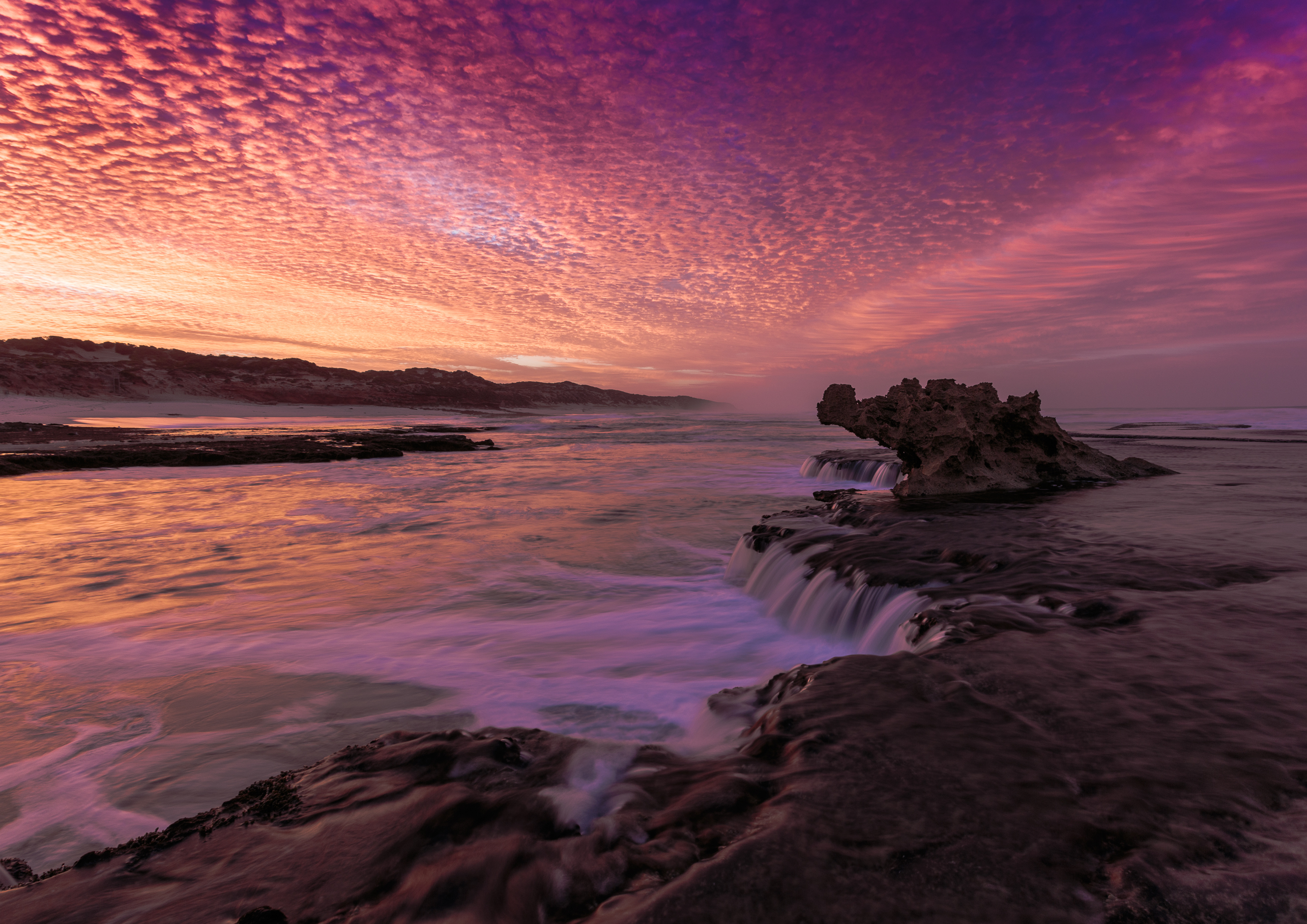 Sunrise Landscape Waves Long Exposure Pink Sky Rocks Orange Summer Bali Water Beach Evening Purple R 2659x1880