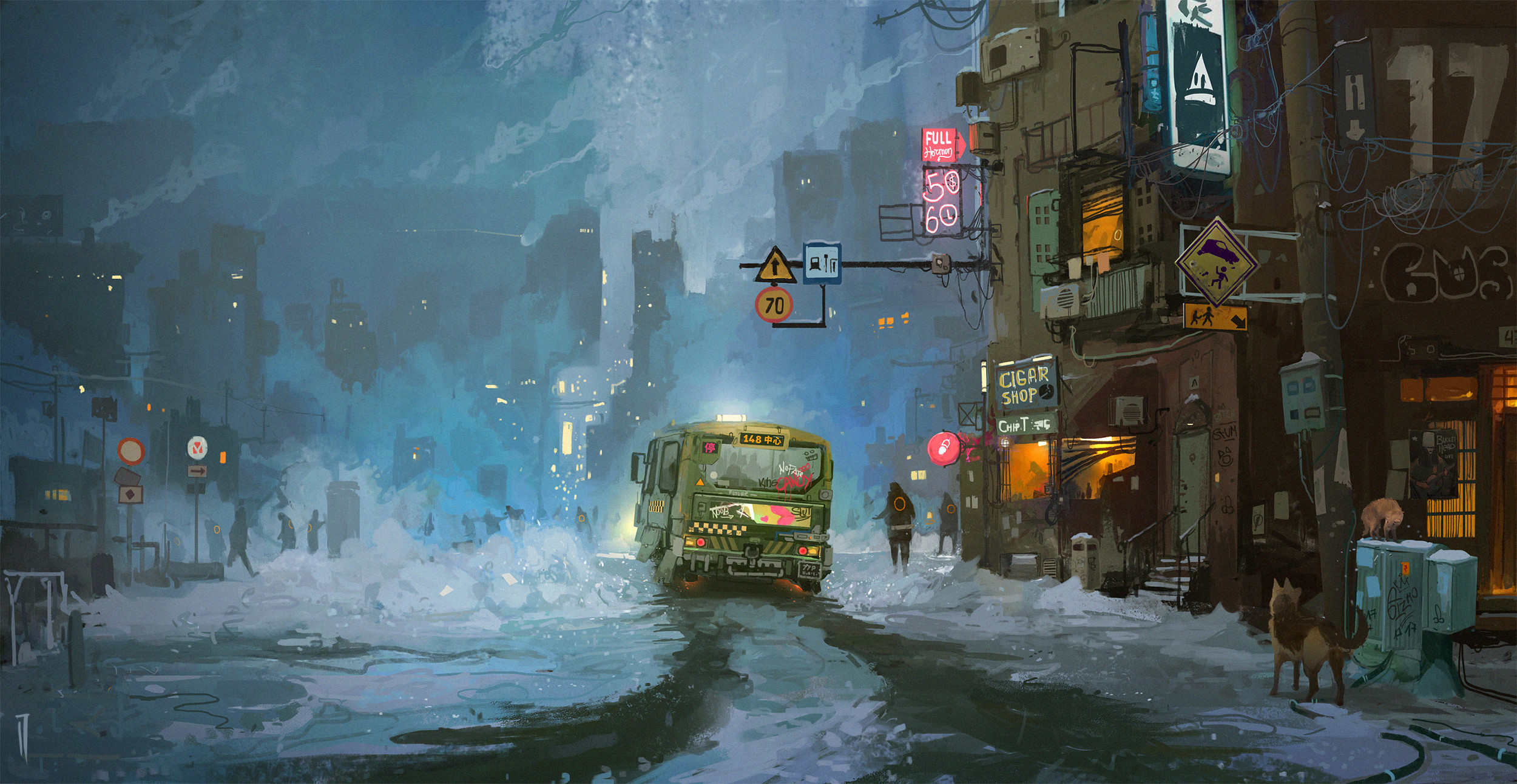 Ismail Inceoglu Digital Art Illustration Science Fiction Concept Art Car City Cyberpunk ArtStation 2500x1293