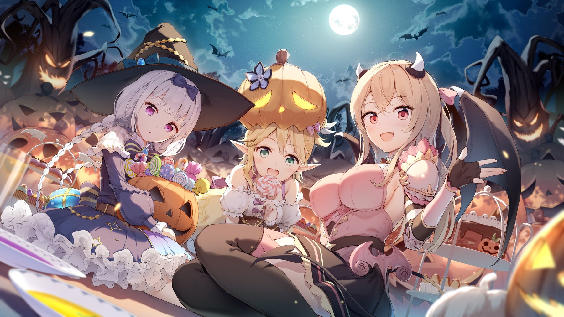 Anime Anime Girls Frontal View Halloween Artwork Nijihashi Sora 1800x1012
