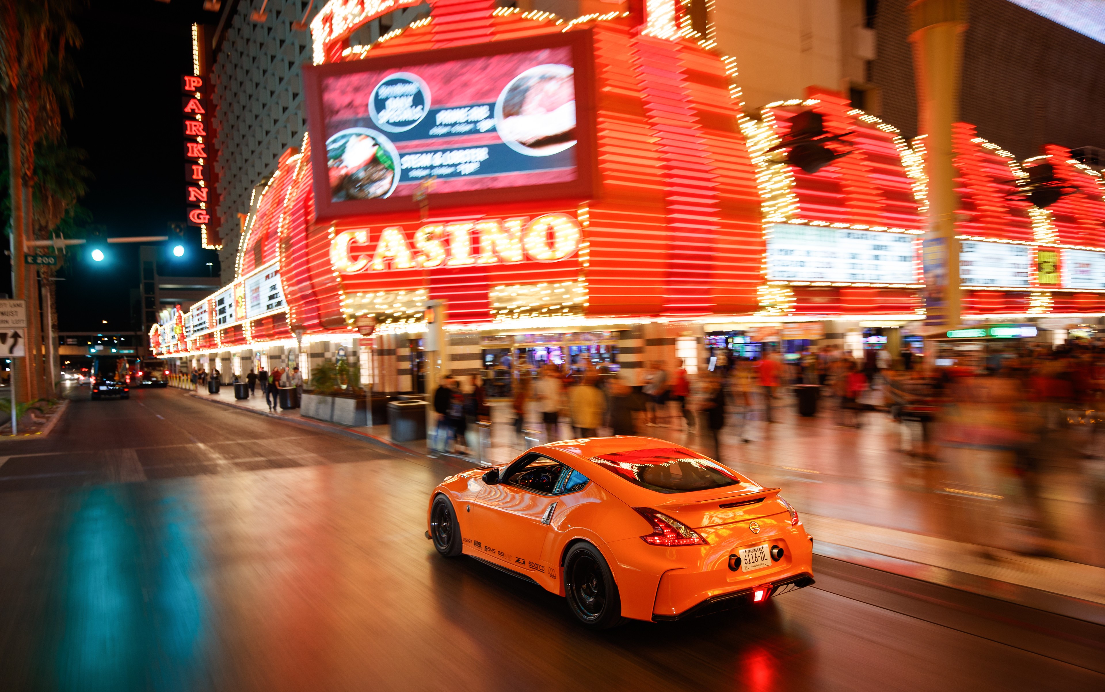 Nissan 370Z Nismo Nissan Orange Cars Japanese Cars City Lights Night Neon Lights Sports Car Car Larr 3840x2405