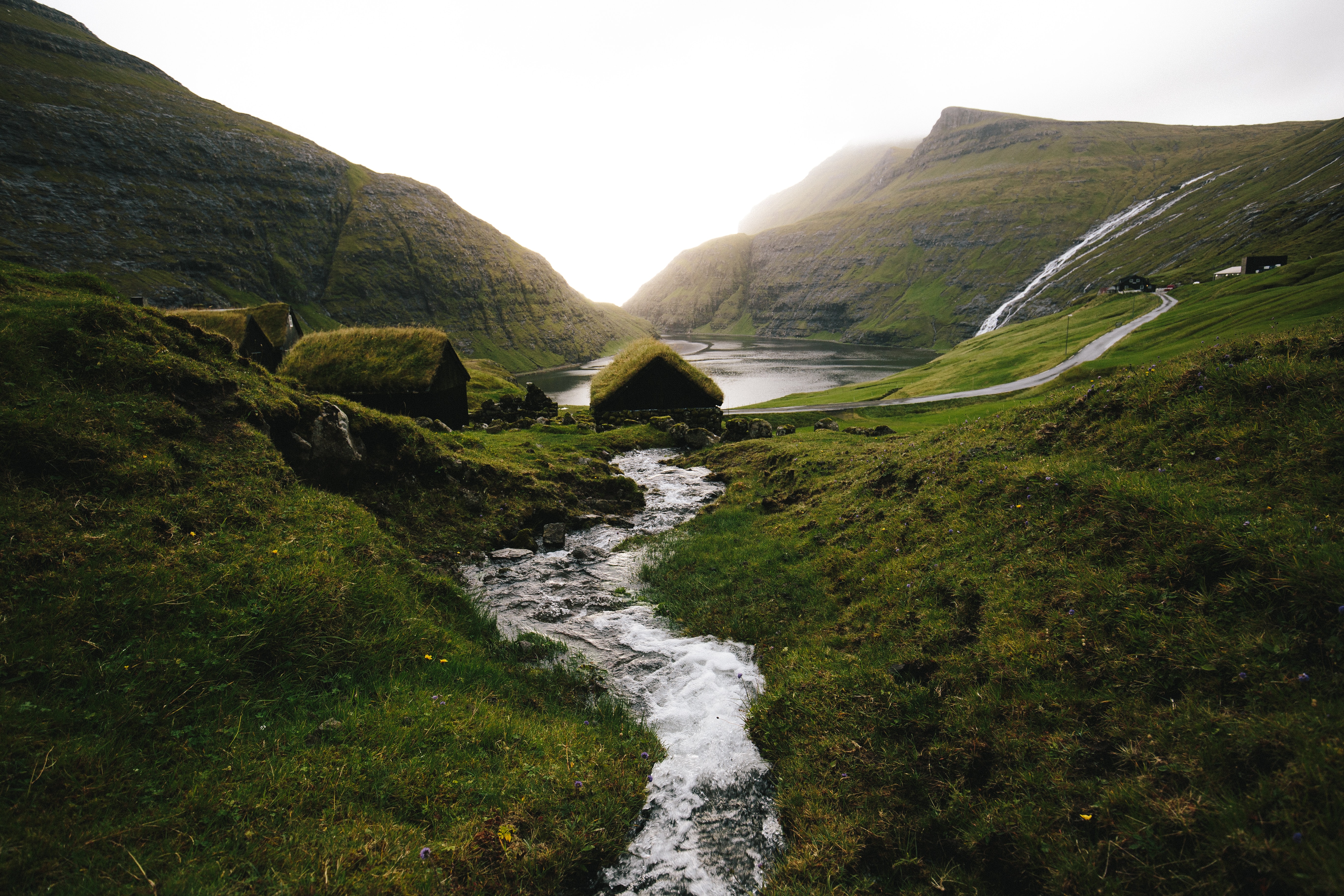 Faroe Islands Stream Landscape River Grass 5472x3648