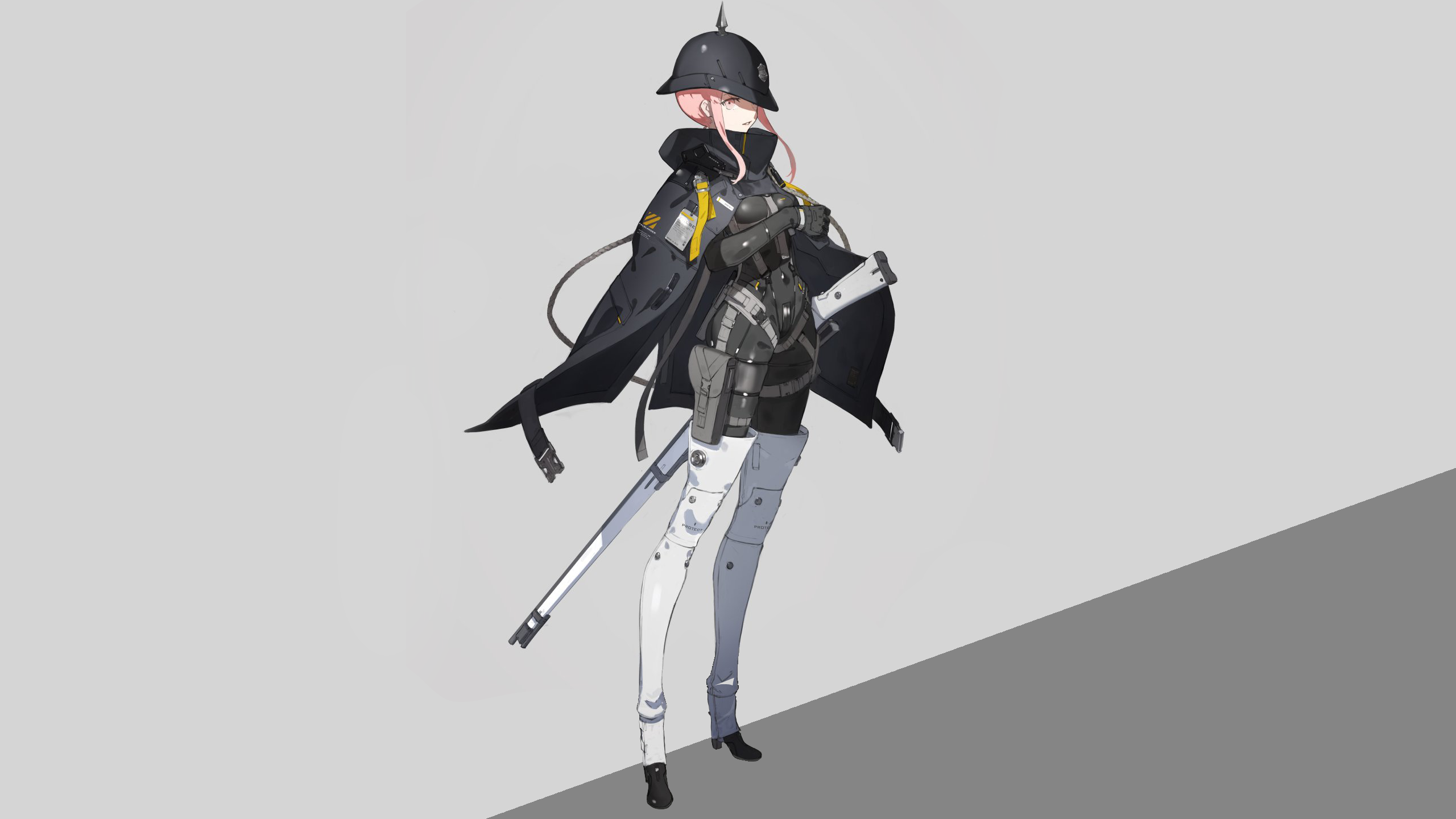 Anime Gun Futuristic Helmet Cloaks Pink Hair Pink Eyes Knee High Boots Rifles Tactical 2560x1440