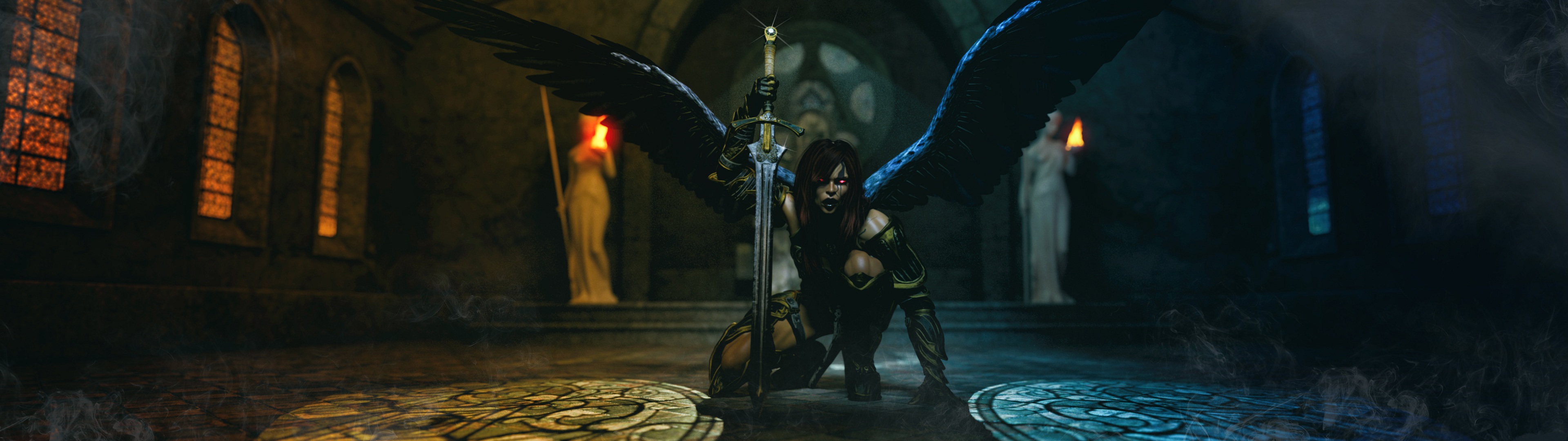 Fantasy Angel Warrior 3840x1080