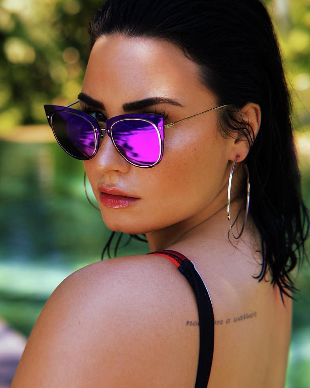 Demi Lovato Celebrity Women Shades Brunette Looking At Viewer Hoop Earrings Inked Tattoo 1080x1350