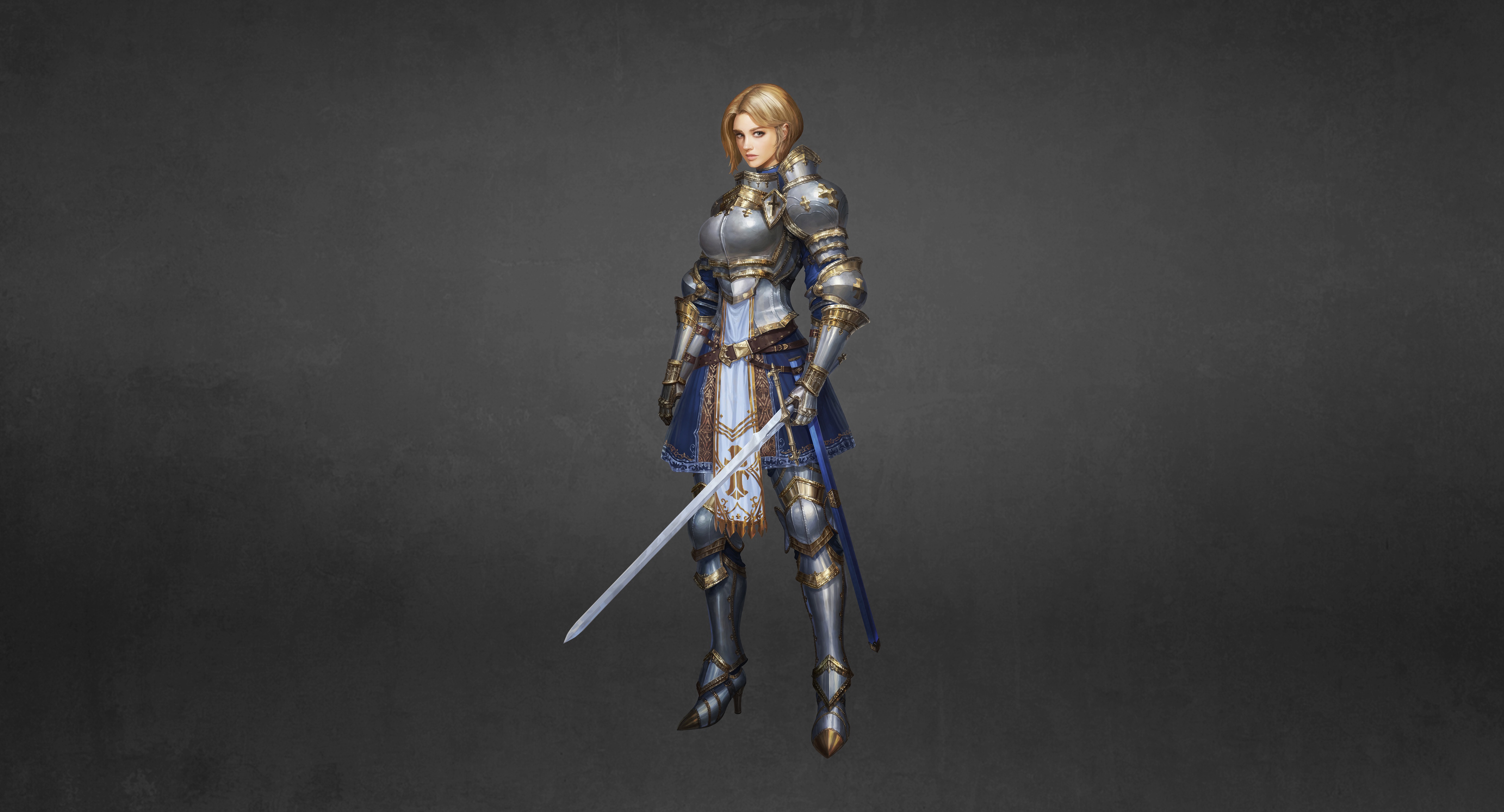 Armor Blonde Short Hair Sword Woman Warrior 5000x2700