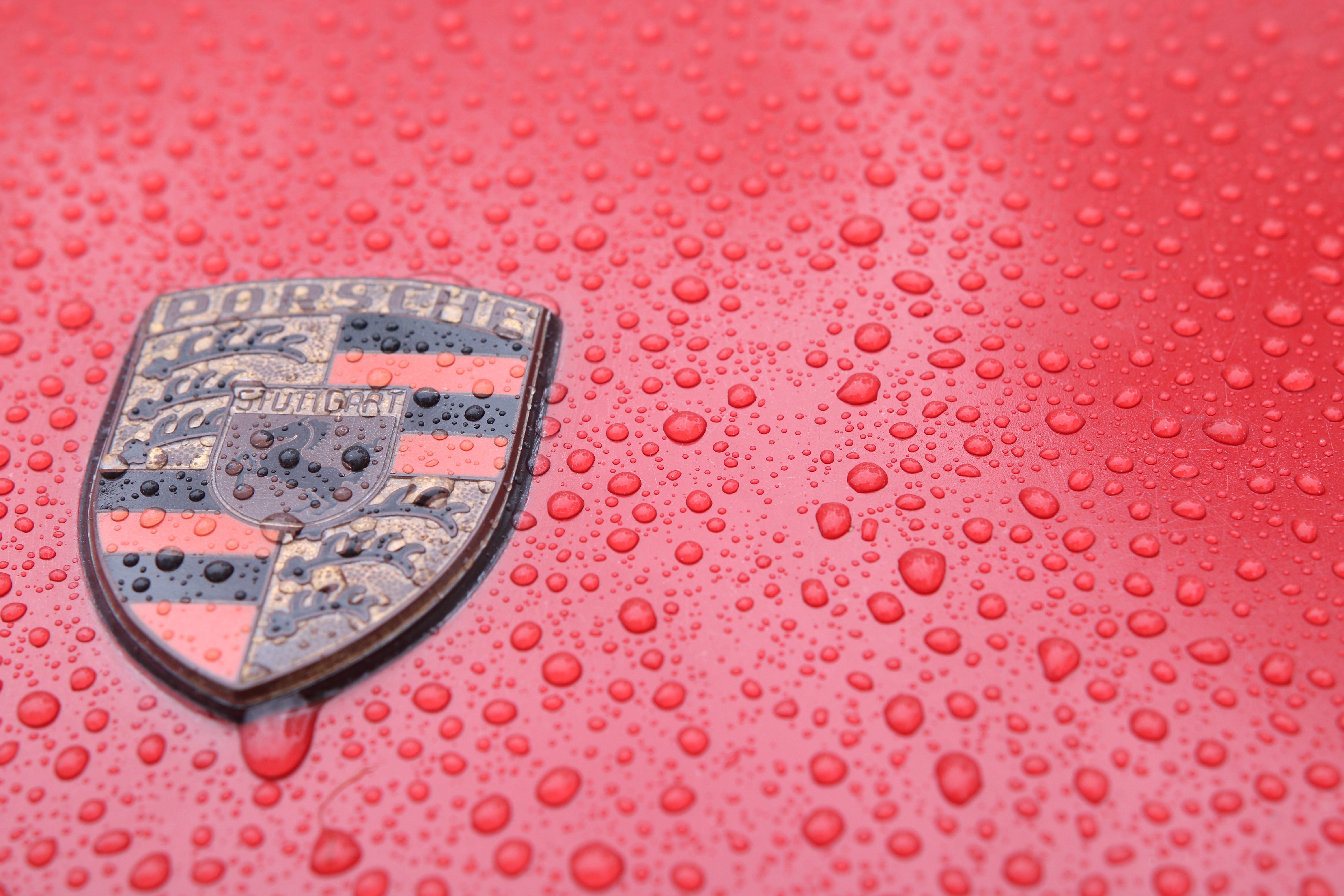 Car Logo Red Porsche Water Drops 6000x4000