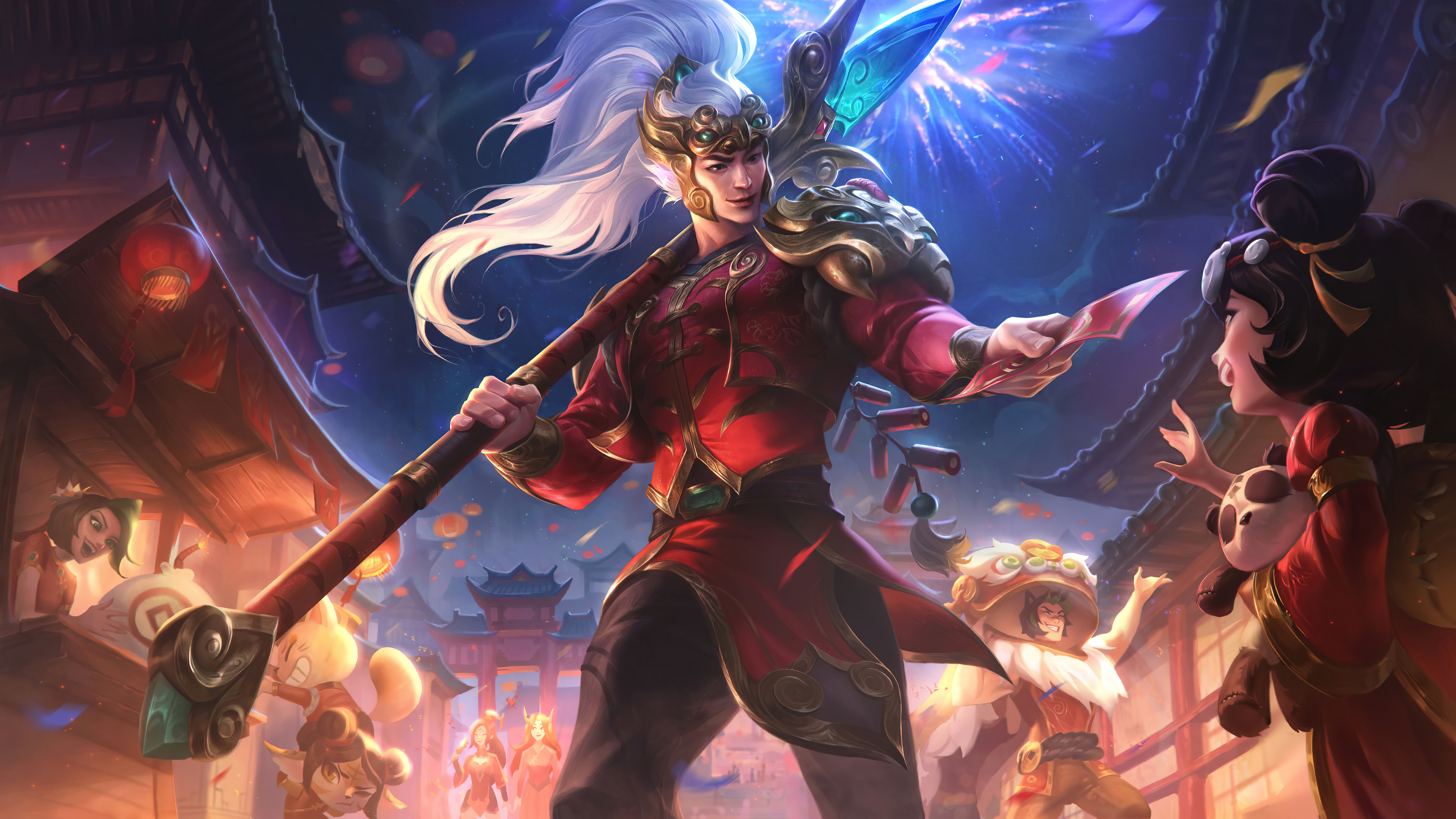 Firecracker Xin Zhao Xin Zhao League Of Legends League Of Legends Riot Games Fire New Year GZG 4K Di 7680x4320