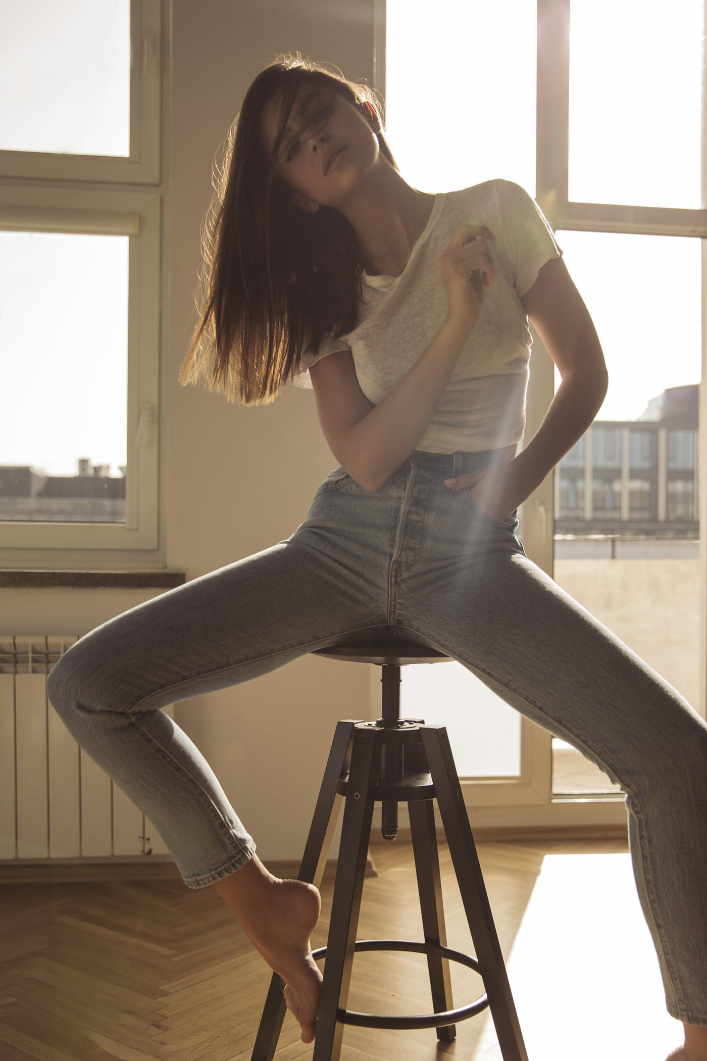 Dorota Dzie A Women Polish Model Polish Polish Women Brunette Apartment Indoors Jeans White Blouse 1400x2100