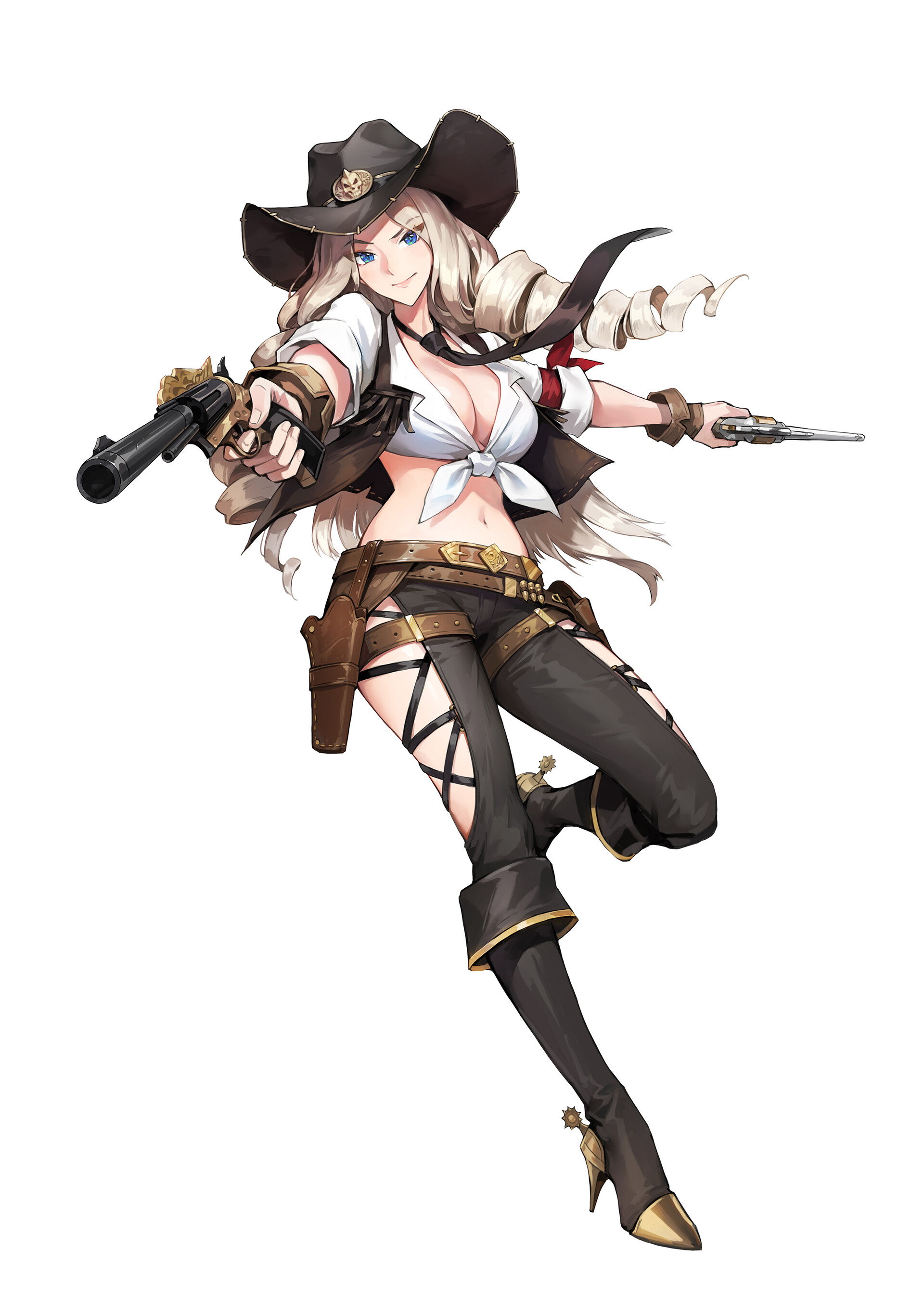 Anime Anime Girls Women Cowgirl White Background Simple Background Revolver Hat Long Hair Women With 1920x2729