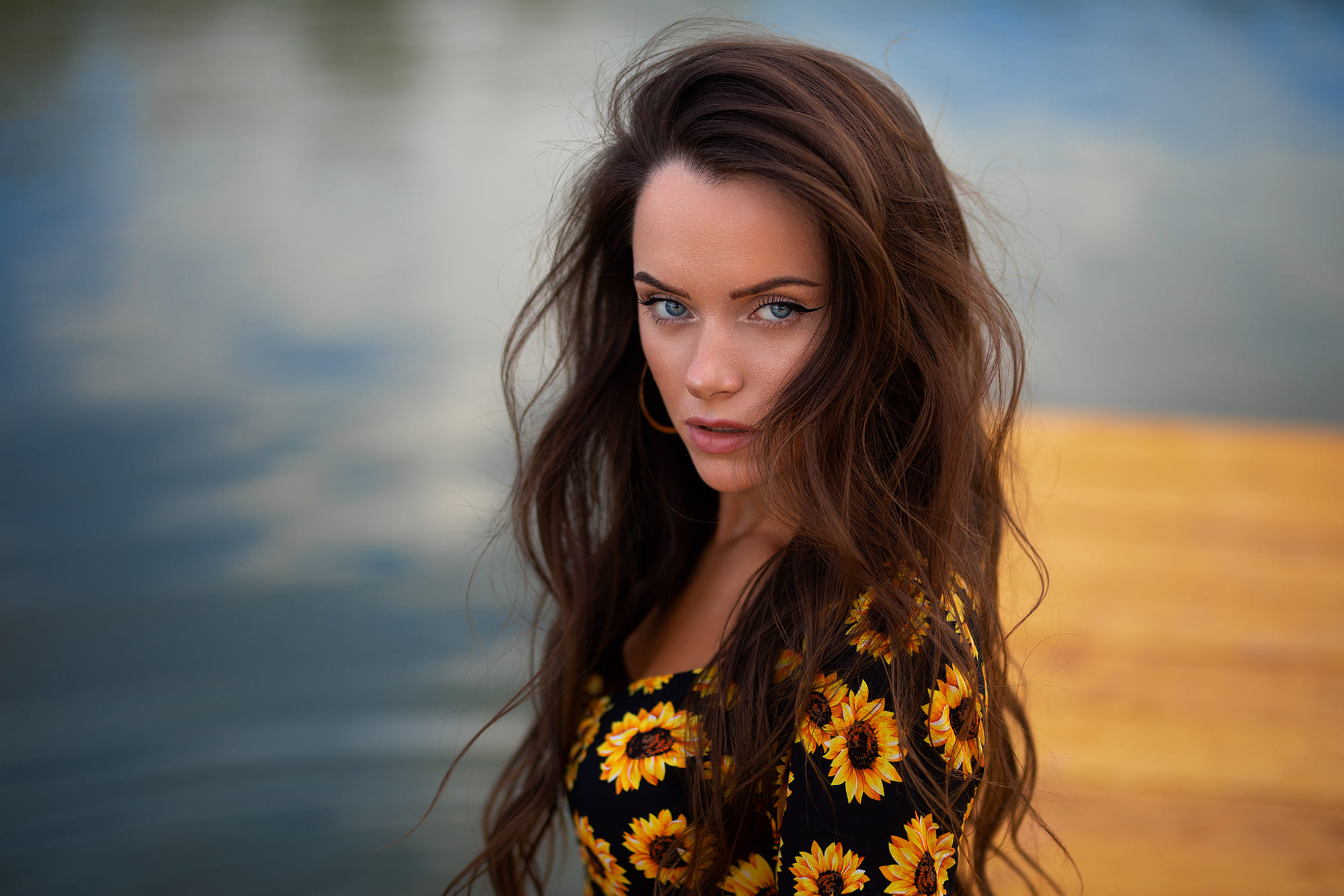 Dmitry Shulgin Portrait Brunette Photography Women Model Bokeh Blue Eyes Face Looking At Viewer Blur 2000x1333