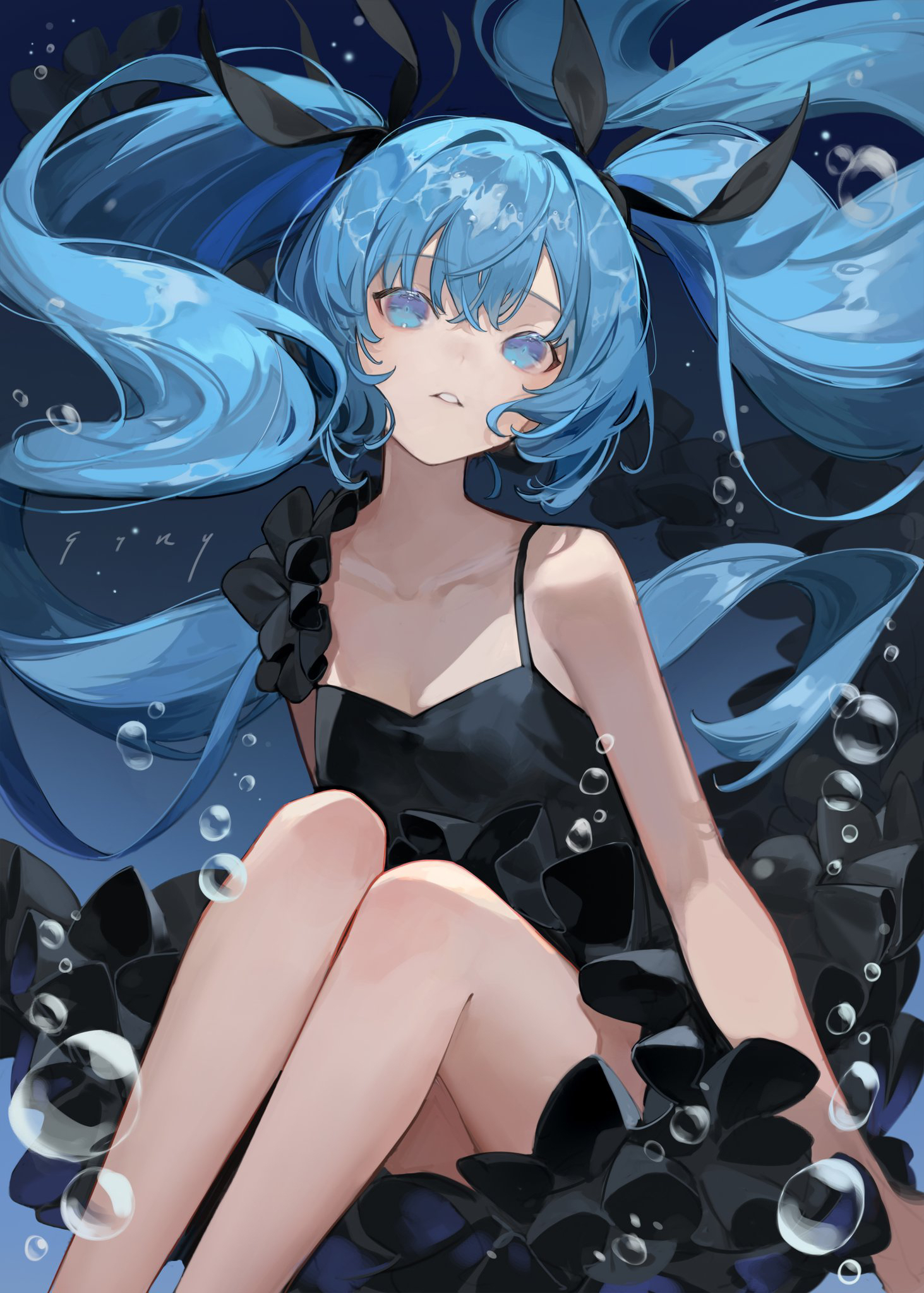 Anime Girls Hatsune Miku Vocaloid Chyoel Artwork Long Hair Blue Hair 1463x2048