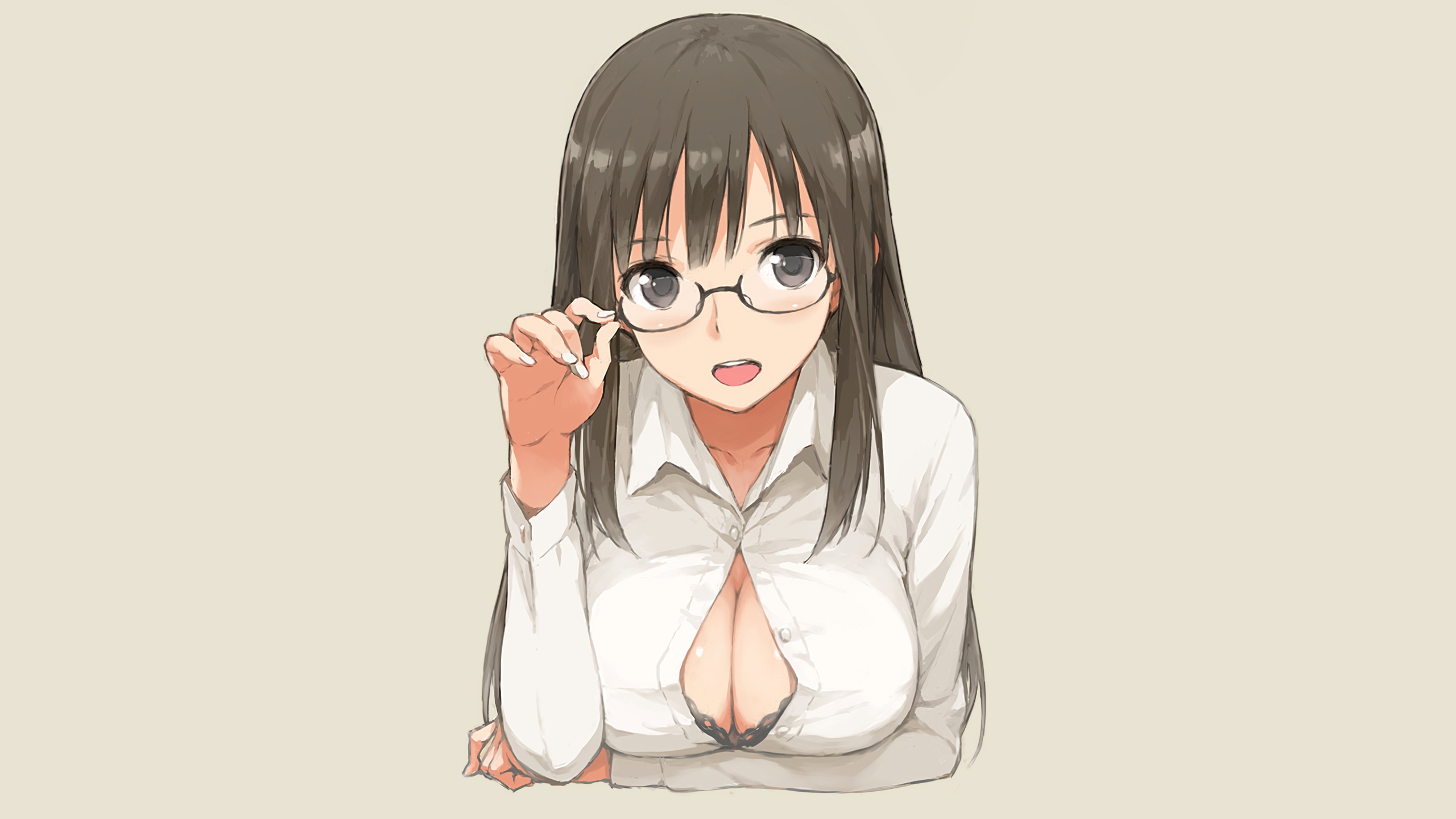 Anime Anime Girls Simple Background Glasses Meganekko Morisawa Haruyuki 2560x1440