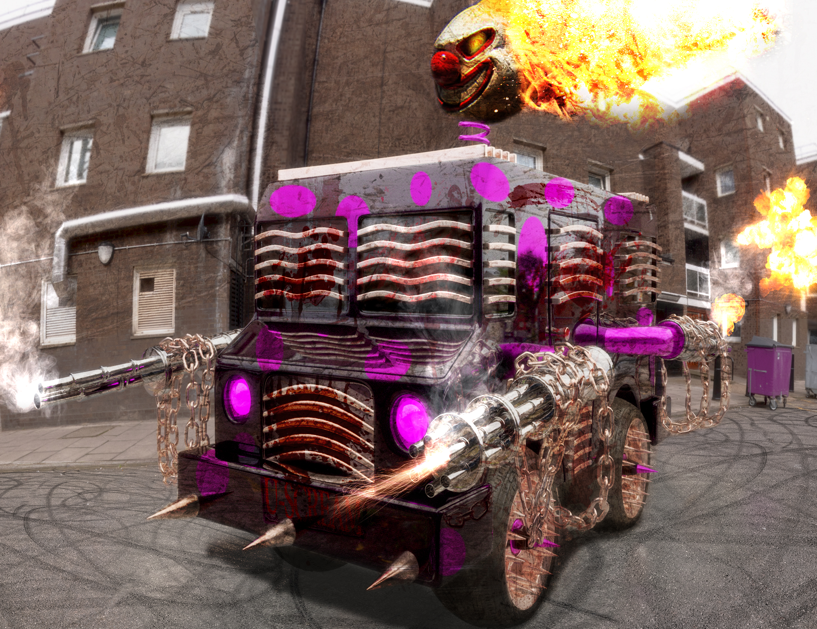 Twisted Metal Video Game 3D Truck Wheels Gunships 2600x2000