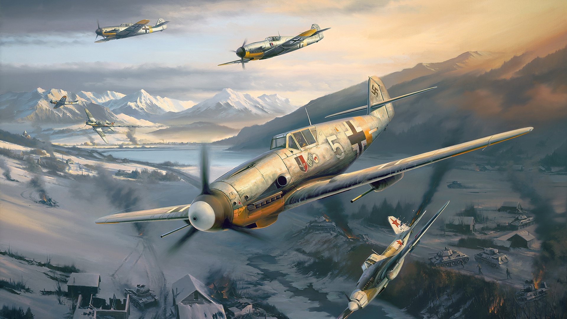 World War Ii Airplane Painting Messerschmitt Bf 109 IL 2 Sturmovik 1920x1080