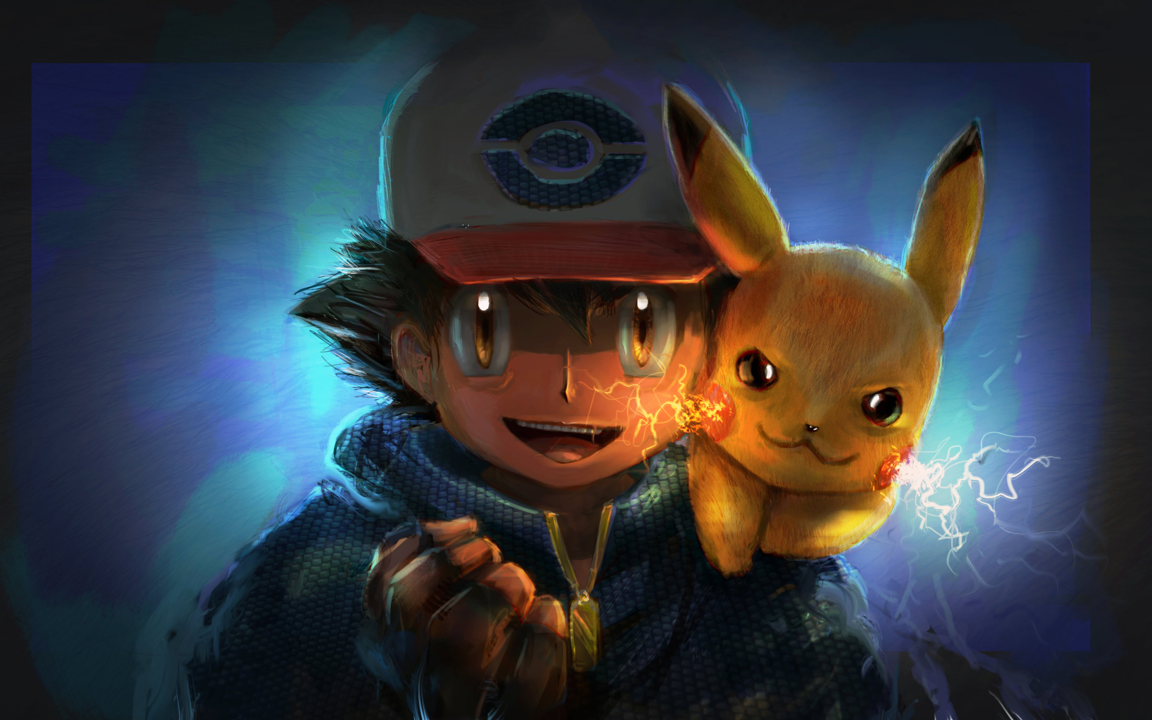 Pokemon Pikachu Ash Ketchum Fan Art 3840x2400