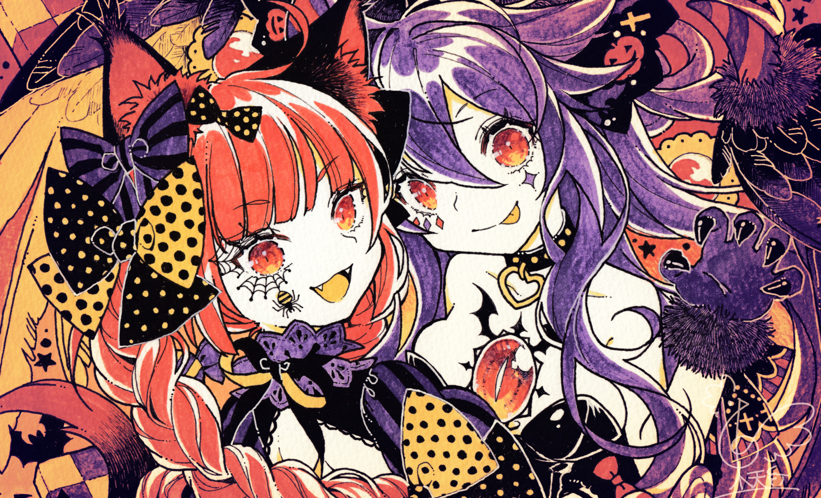 Anime Anime Girls Touhou Halloween Reiuji Utsuho Kaenbyou Rin 1651x1002