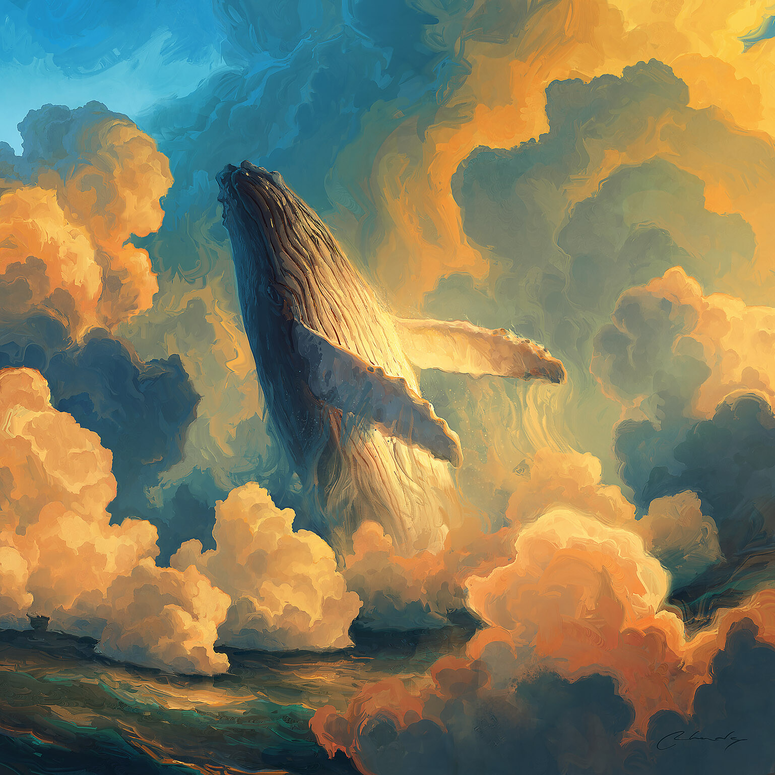 Artem Chebokha Artwork Fantasy Art Whale Sky Clouds Animals Mammals ArtStation 1538x1538