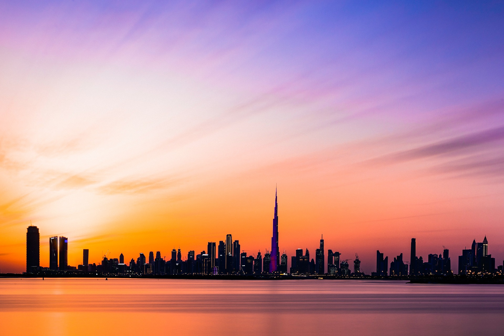 City Cityscape Skyscraper Sunset Sea Burj Khalifa Dubai 1920x1280