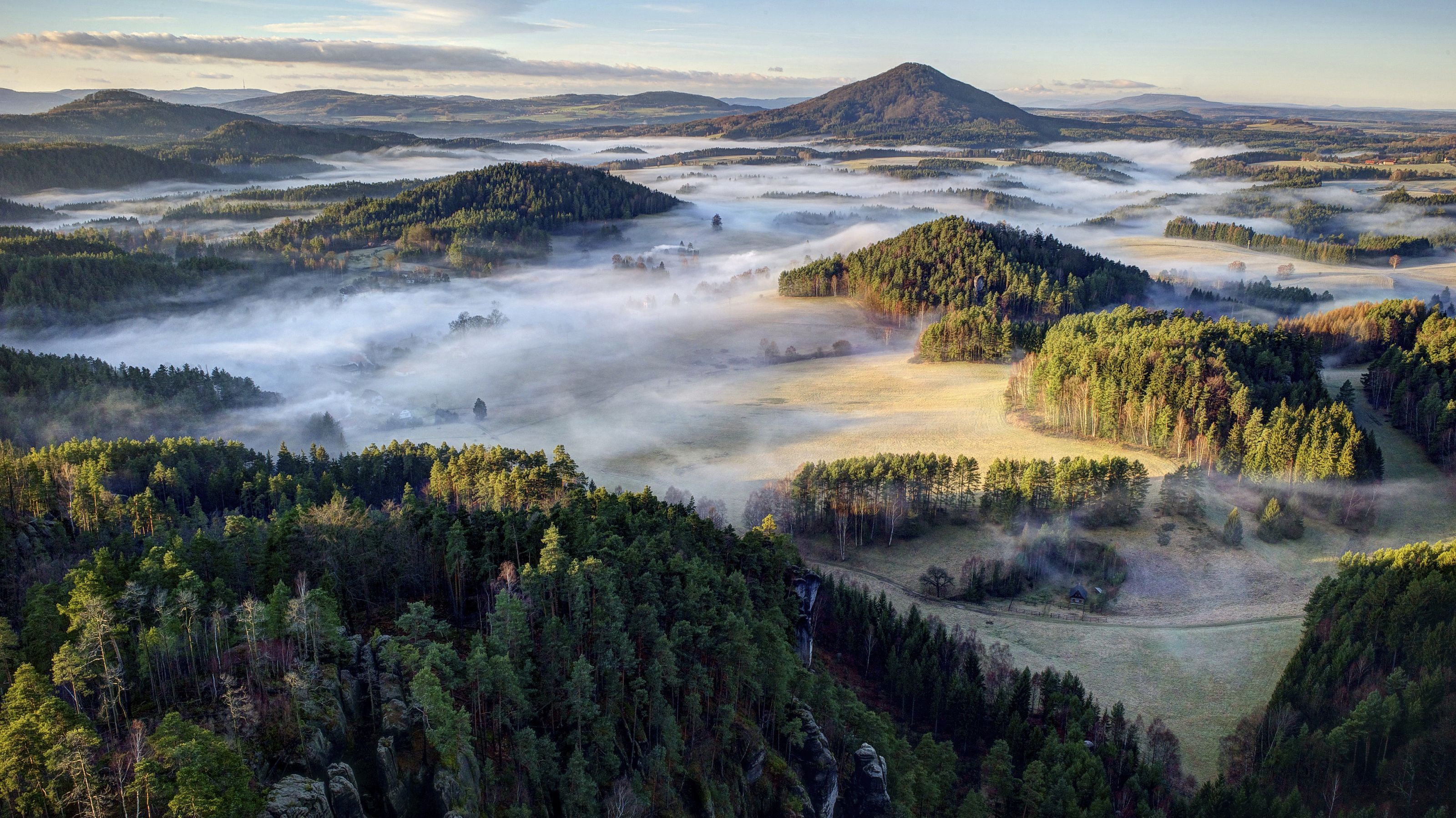 Nature Landscape Czech Republic Forest Mist Sky Clouds 3200x1800