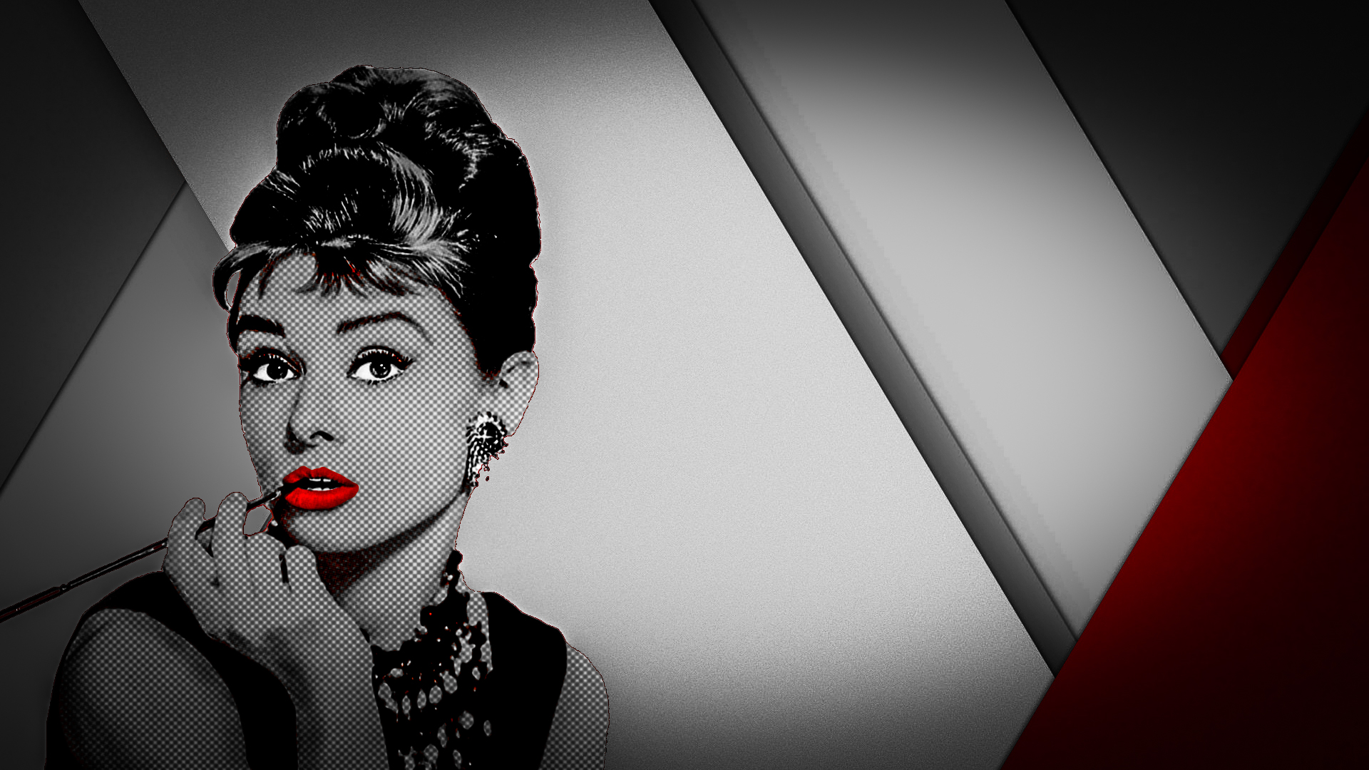 Audrey Hepburn Red Selective Coloring Monochrome Women 1920x1080