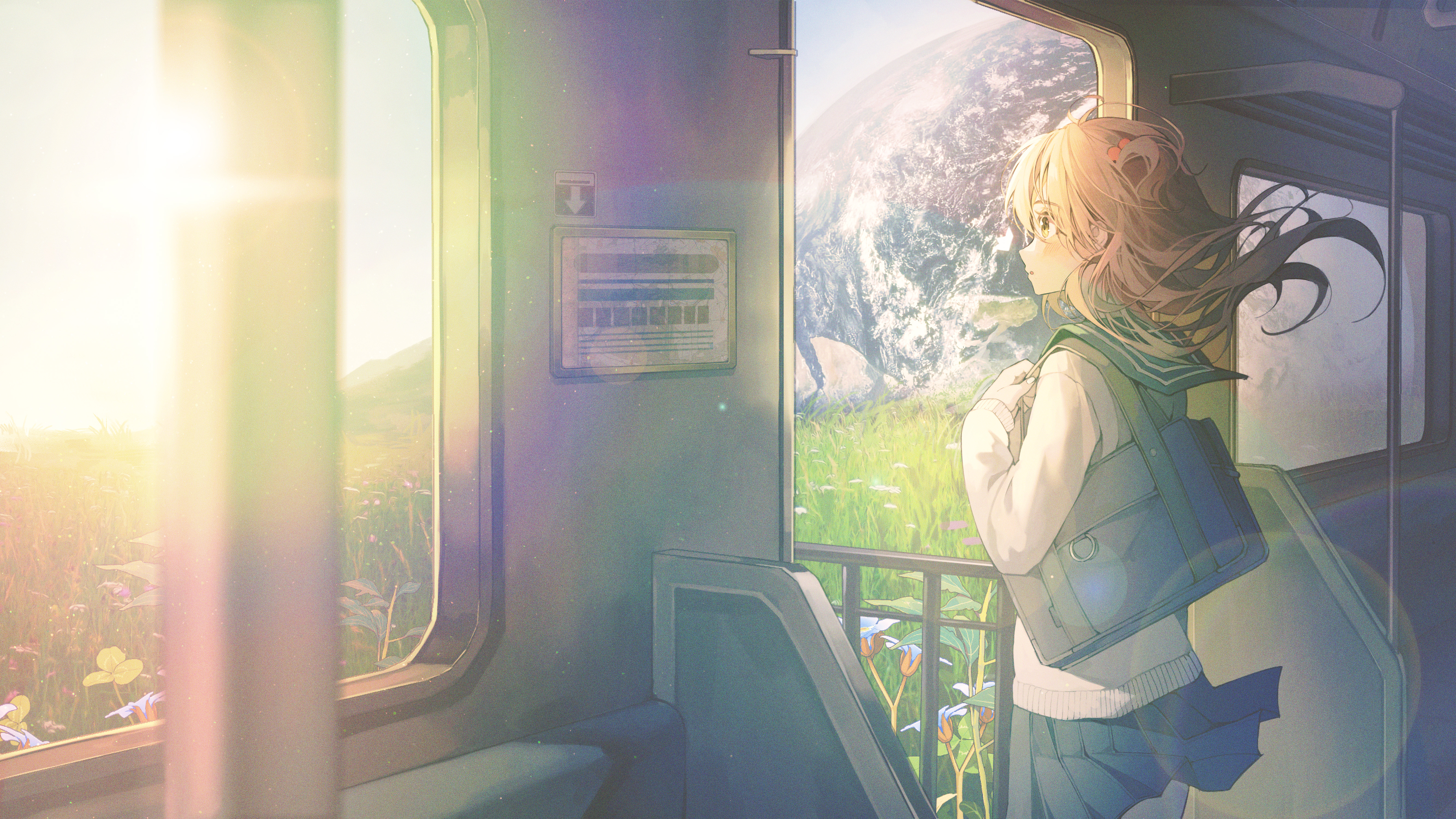 Anime Anime Girls Immi Immi Artwork School Uniform Train Landscape 5334x3000