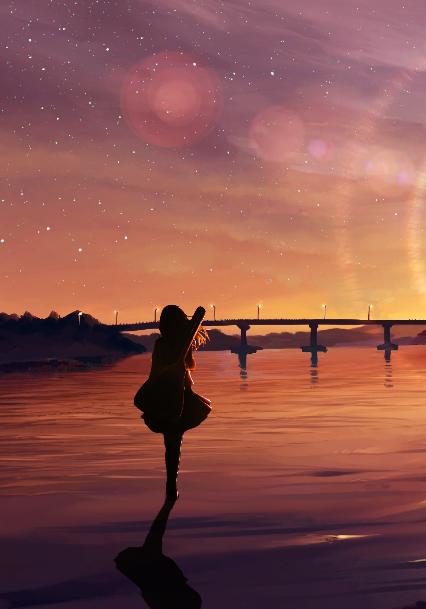 Sunset Anime Girls Silhouette Stars Hills Anime Instrument Wallpaper -  Resolution:1770x2532 - ID:1244496 