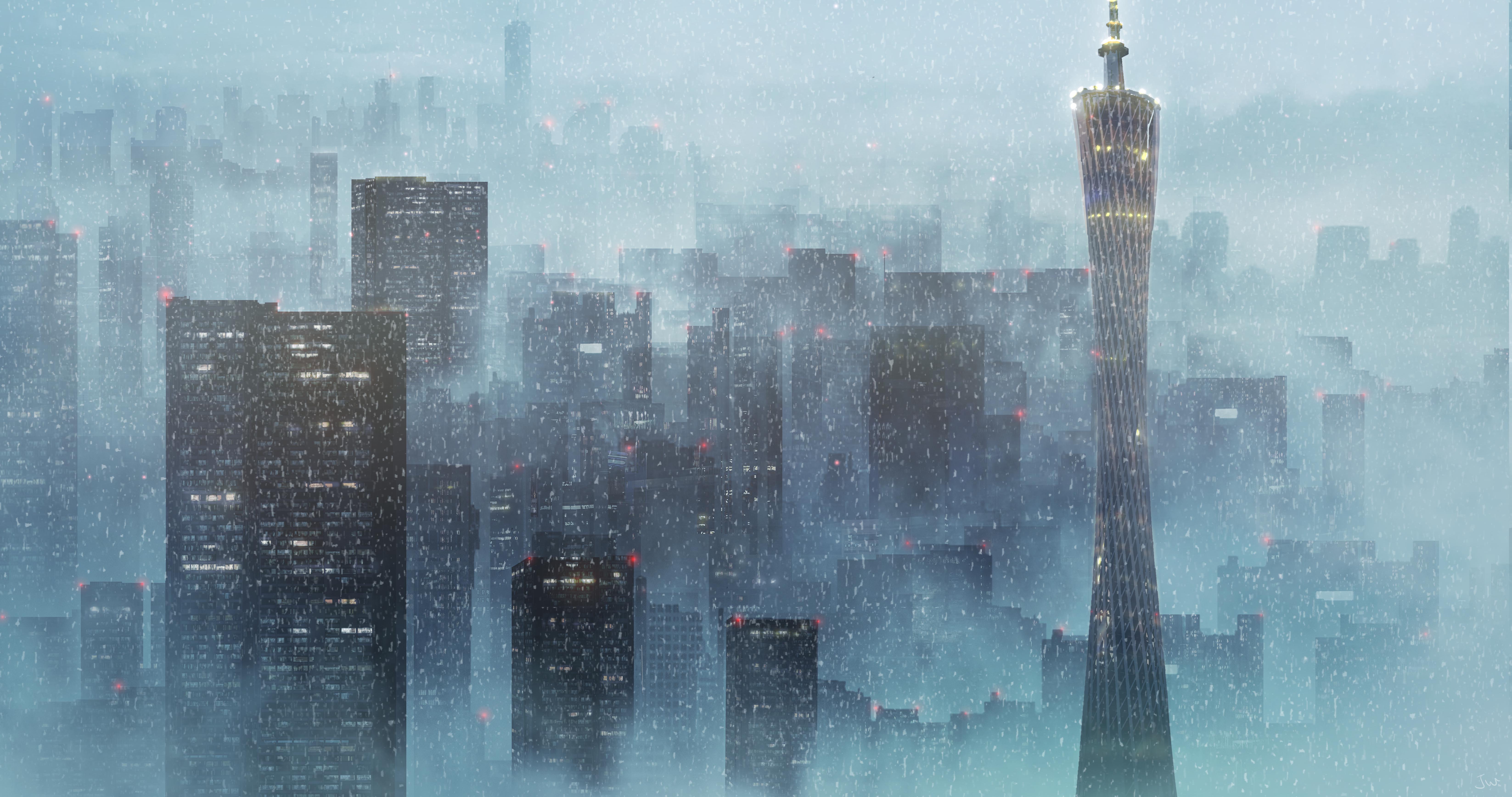 Anime HuashiJW Cityscape Snow 6586x3473