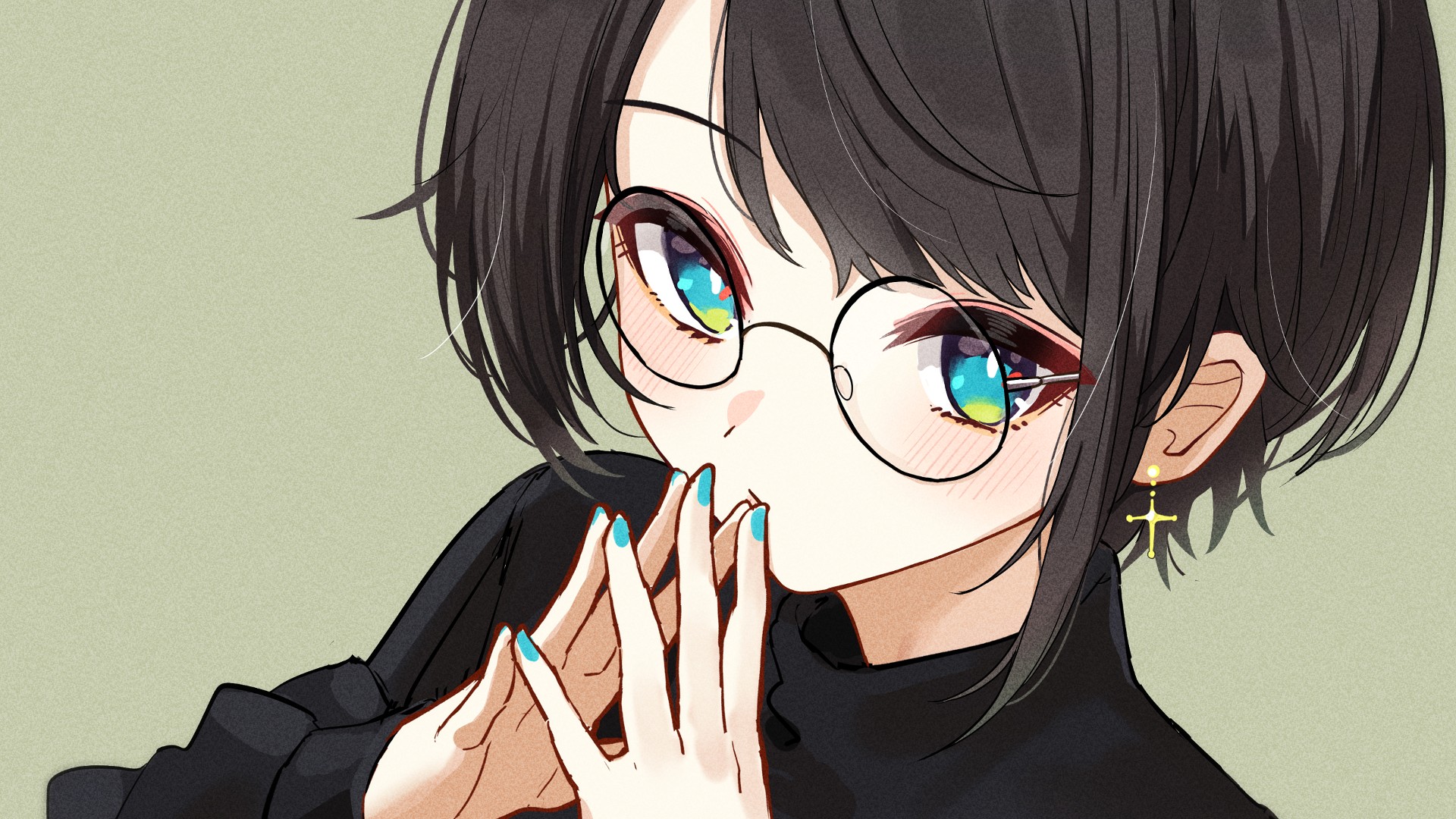 Oozora Subaru Hololive Virtual Youtuber Anime Girls Glasses Blue Eyes Dark Hair 1920x1080