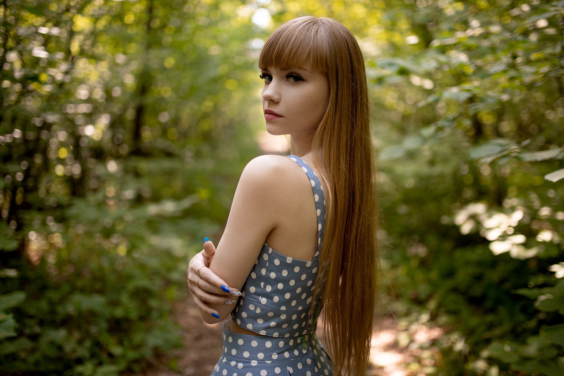 Aleksey Lozgachev Women Redhead Long Hair Bangs Straight Hair Looking At Viewer Dots Forest Model Po 1800x1200