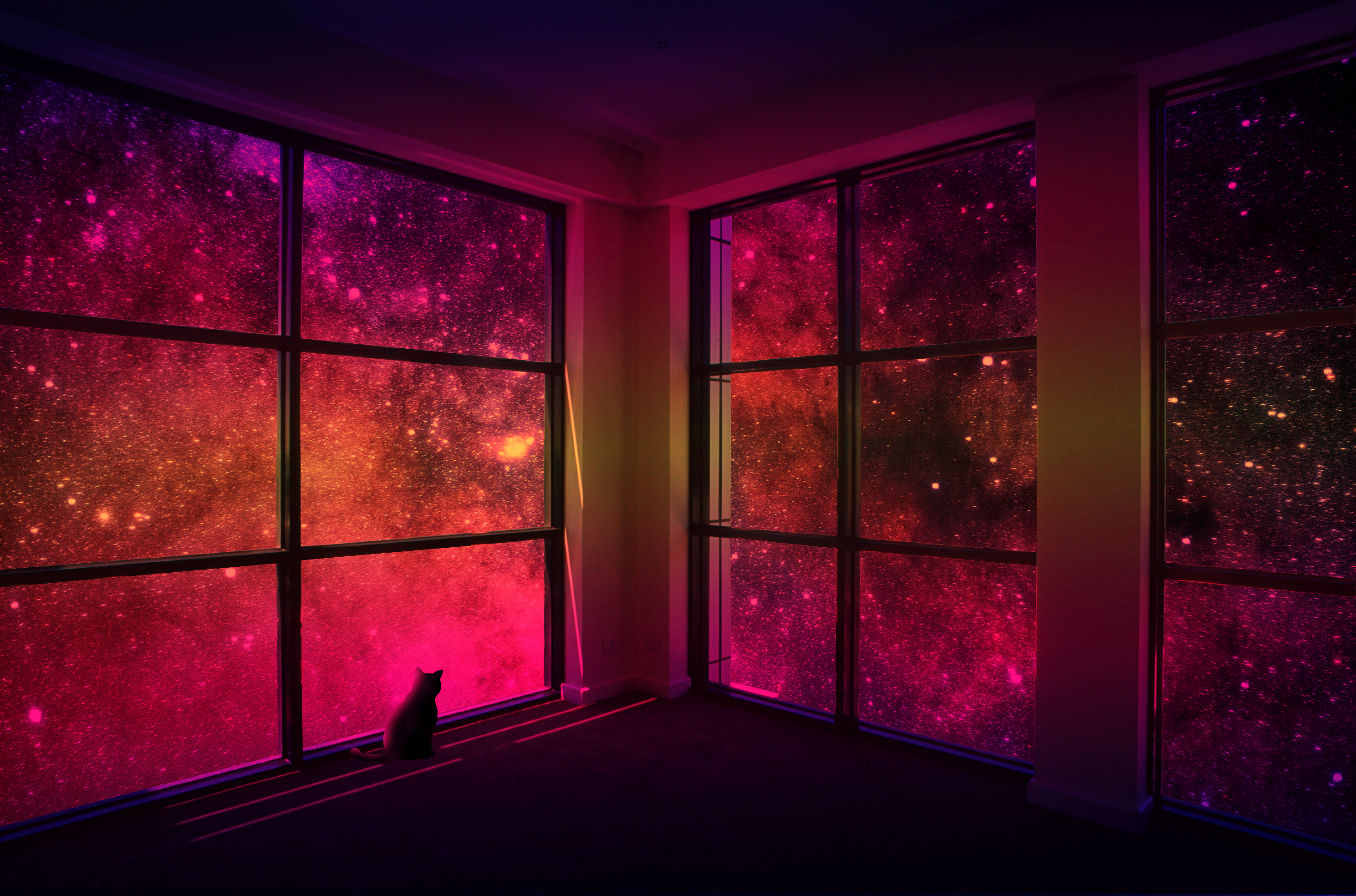Dark Colorful Window Cats Collage Stars 2978x1968