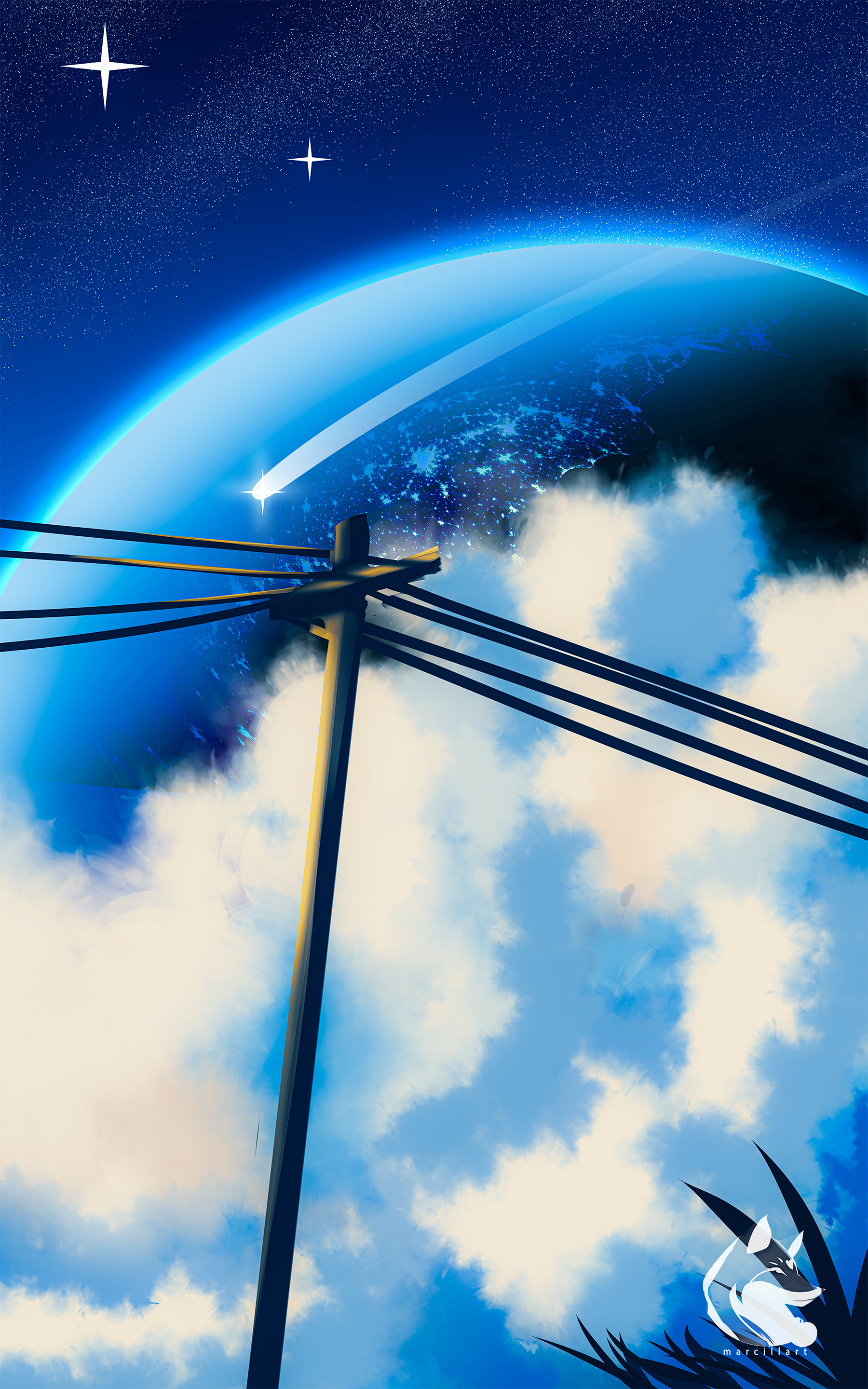 Planet Clouds Shooting Stars Stars Utility Pole Earth 1800x2880