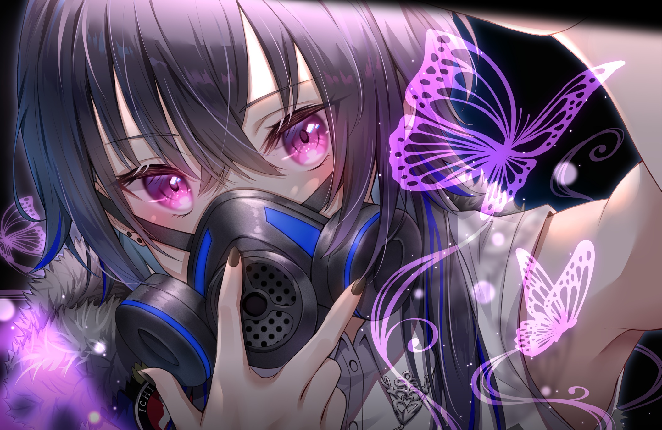 Anime Anime Girls Toki Ship8 Artwork Dark Hair Purple Eyes Gas Masks  Wallpaper - Resolution:2105x1368 - ID:1246252 