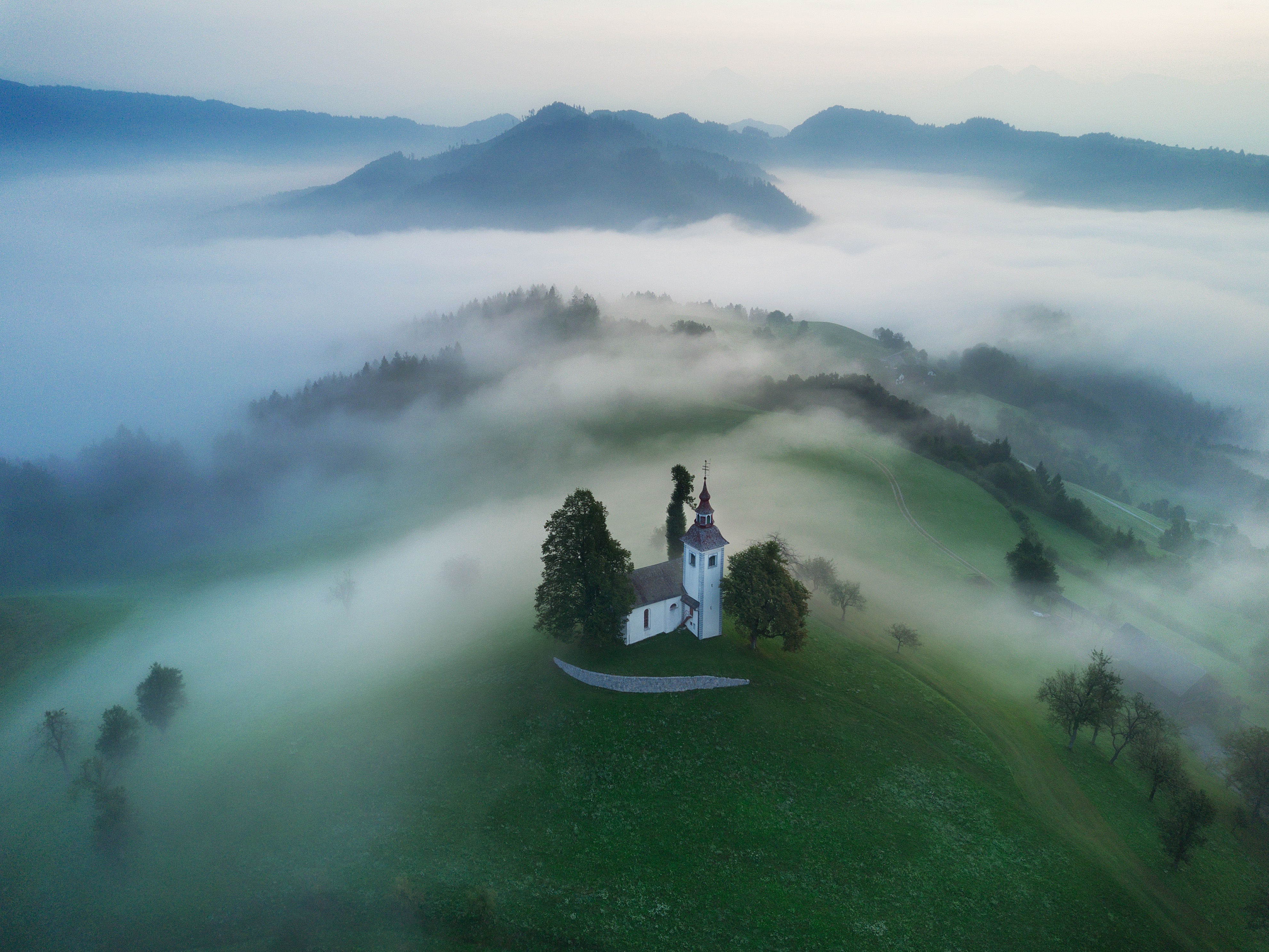 Slovenia Fog Hilltop 3964x2974