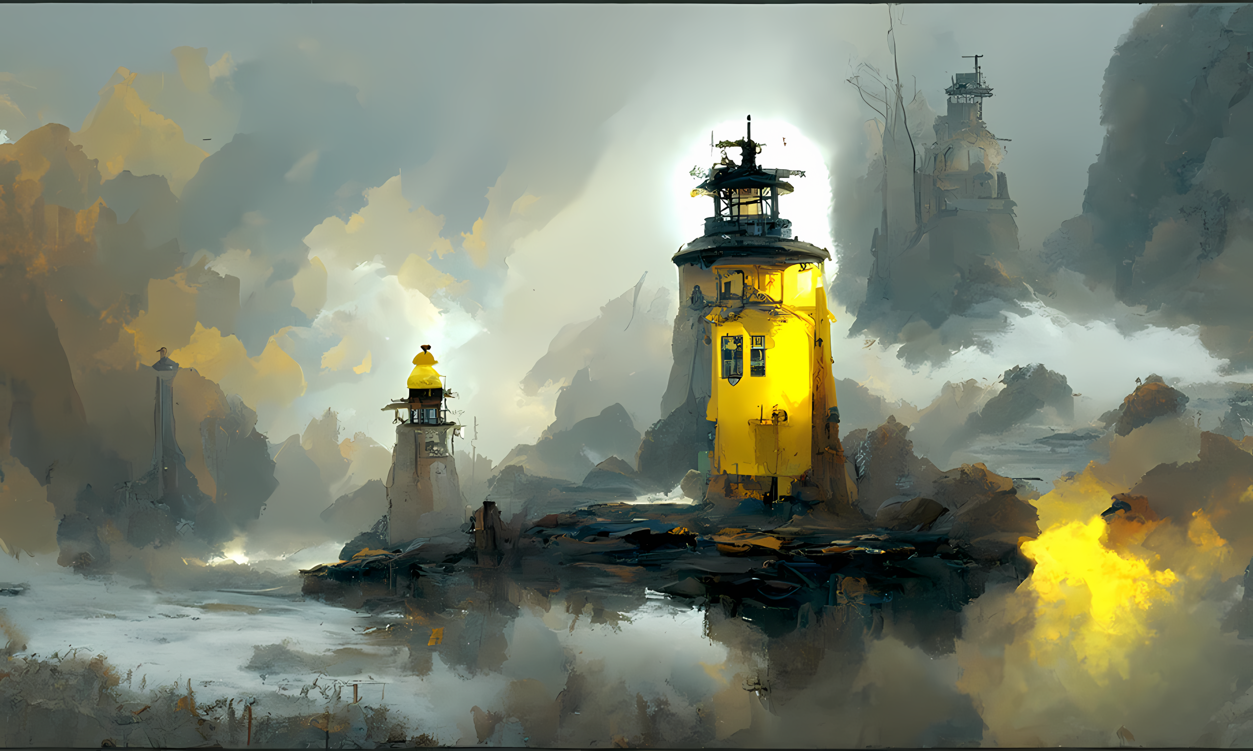 Lighthouse Oil Painting Artwork 2560x1536