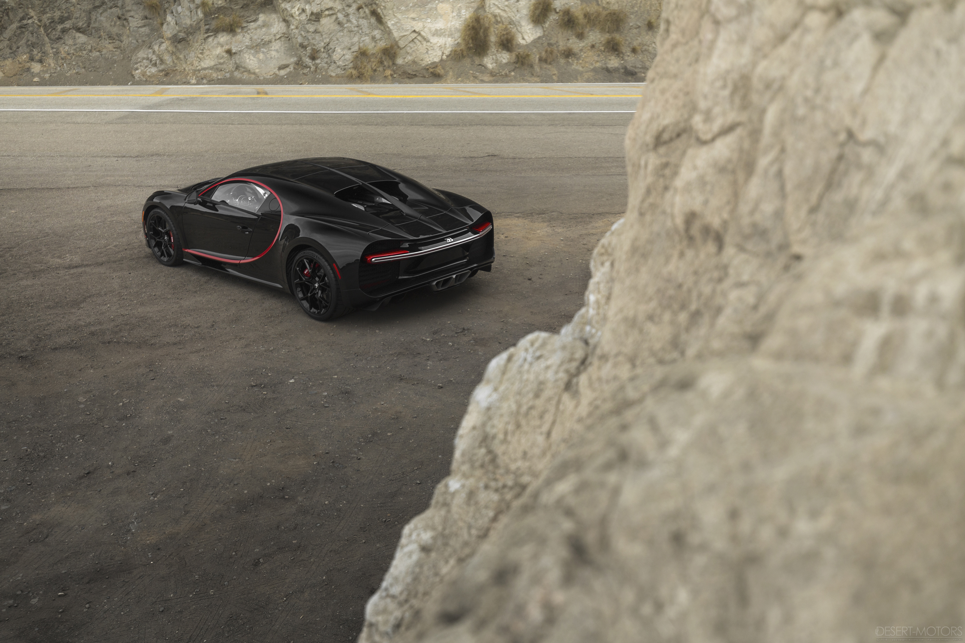 Buggati Bugatti Chiron Black Cars Hypercar Rocks Wall 3840x2560