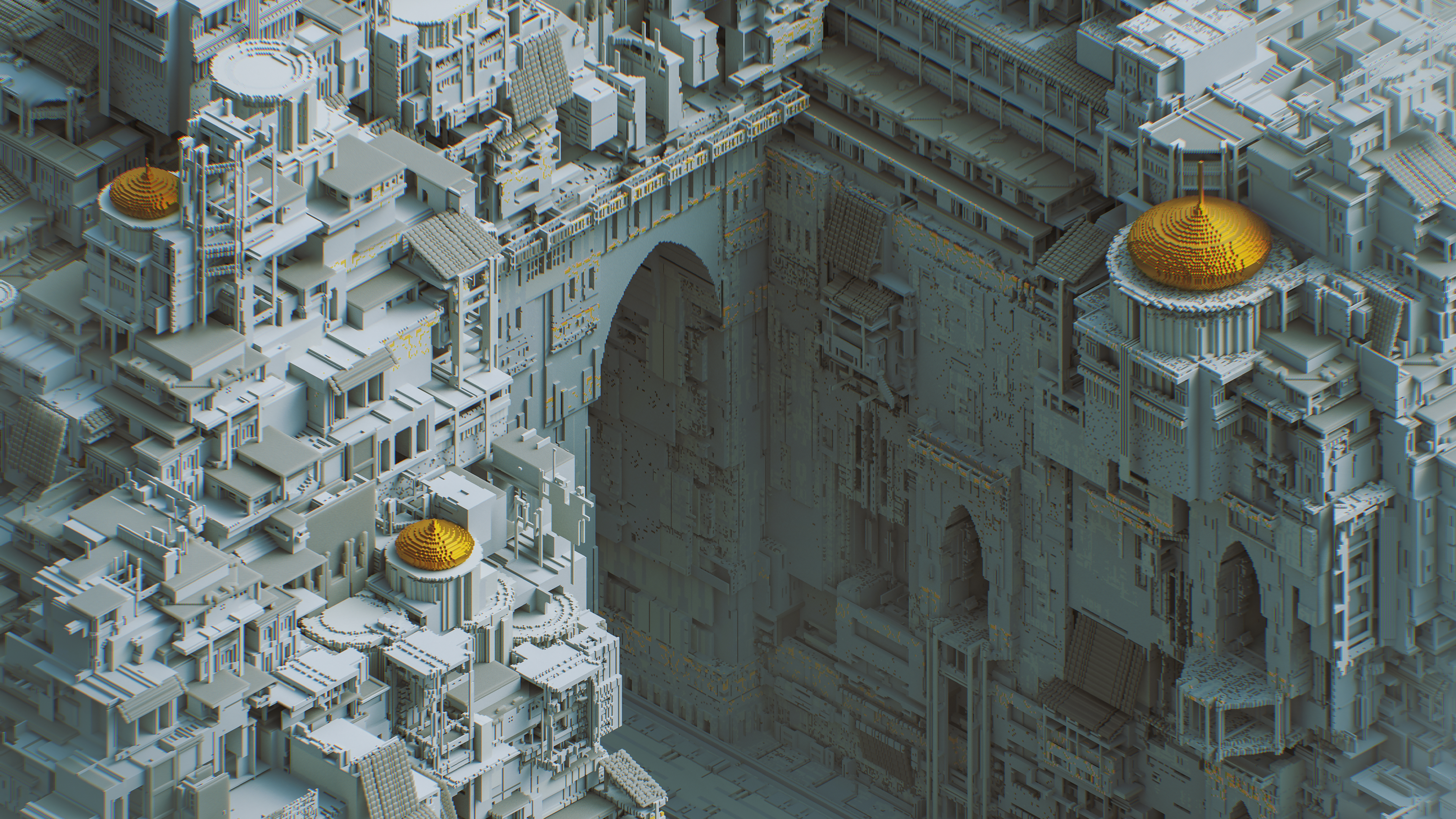 3D Digital Art Artwork City Fantasy City Illustration Isometric Voxels Building Mari K 3840x2160