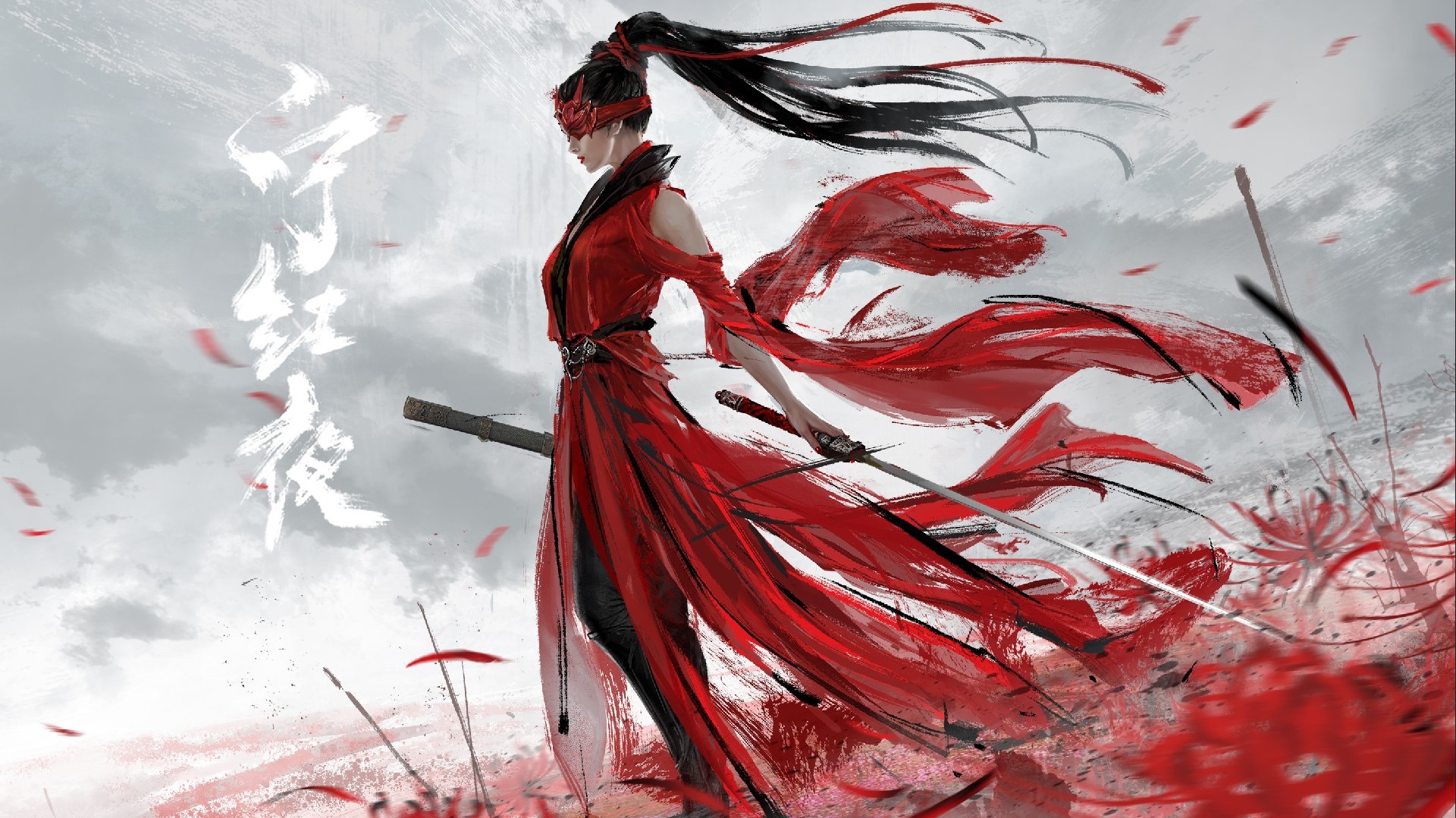Artwork Sword Women Red Dress Naraka Bladepoint 1920x1079