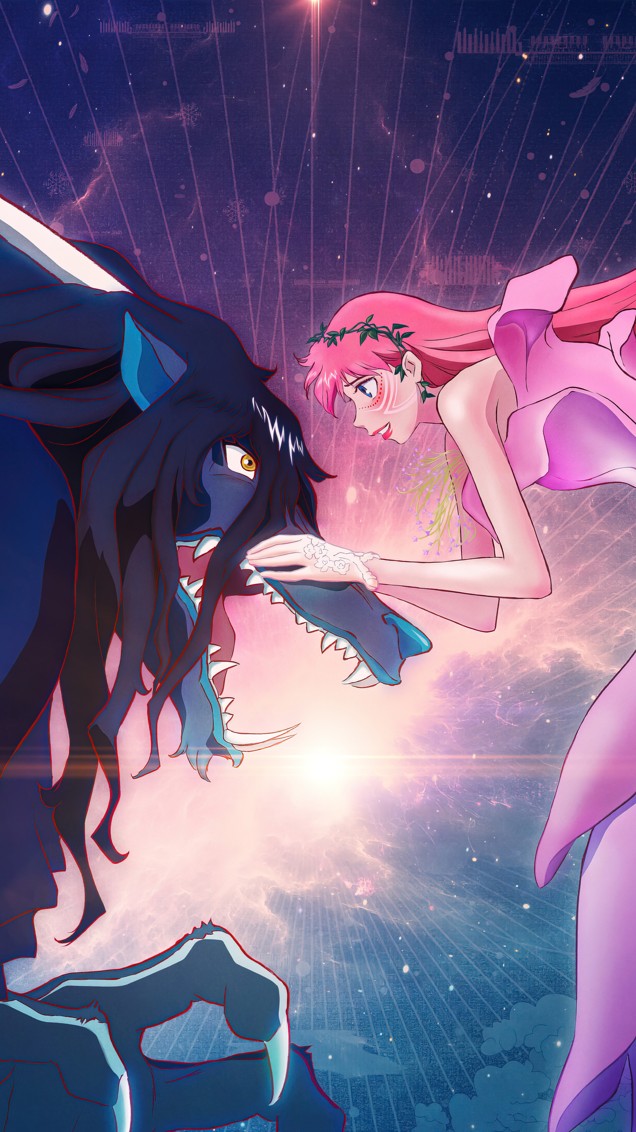 Belle Belle Anime Artwork Anime Anime Girls Pink Hair Wolf 2160x3840